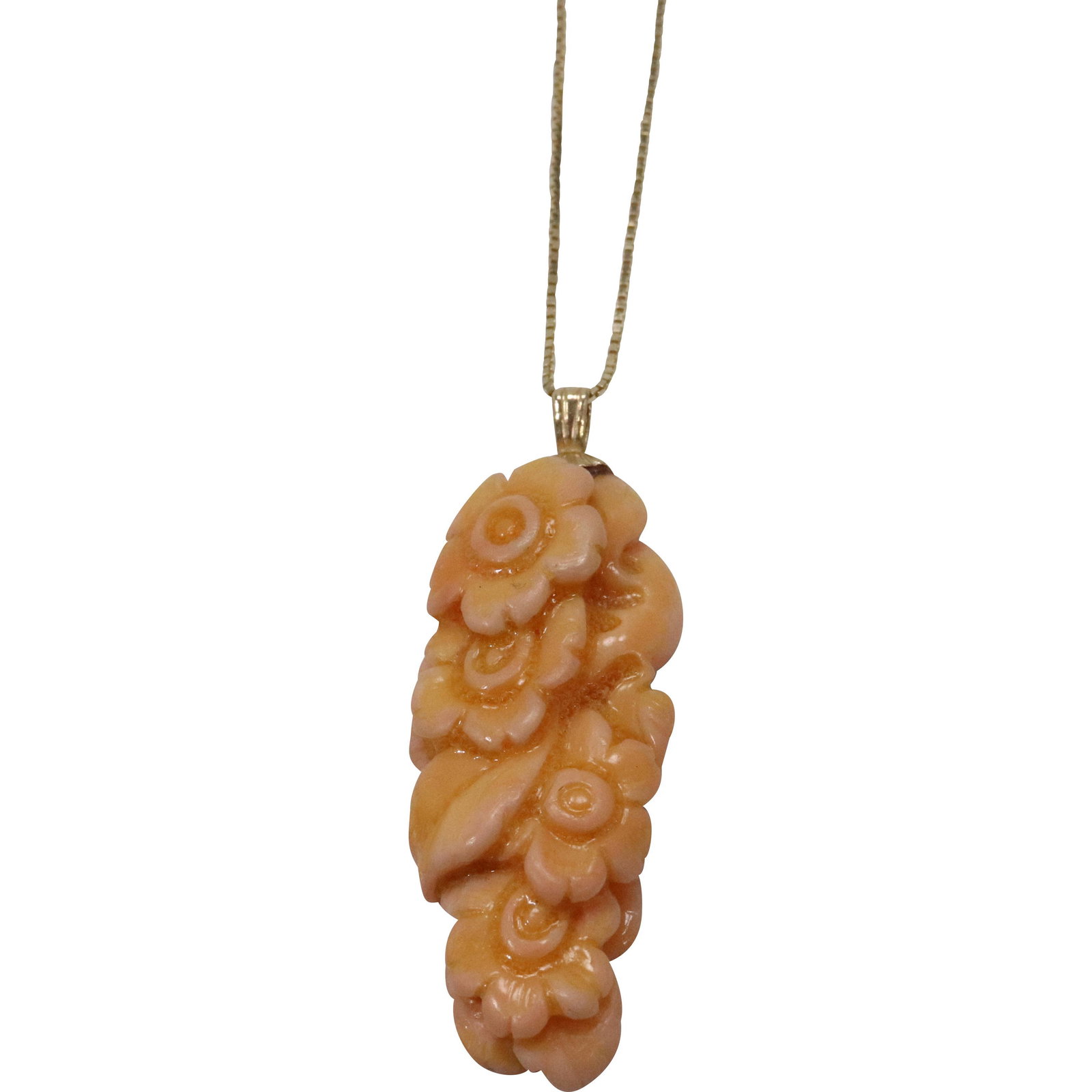 14K Gold Chain with 14K Gold Coral Pendant size 18 in. x 1 7/8 in. x 5/8 in.: 14K Gold Chain with 14K Gold Coral Pendant size 18 in. x 1 7/8 in. x 5/8 in.