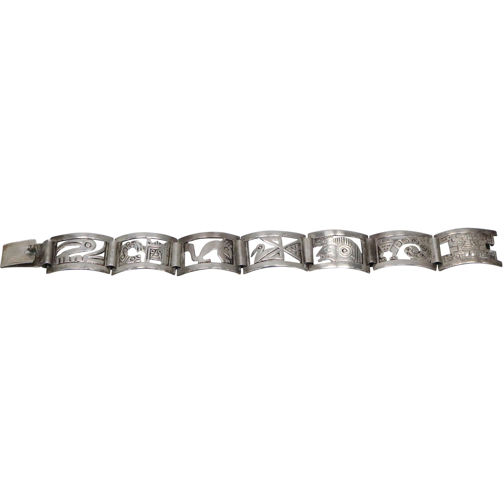 Peru .925 Sterling Silver Panel Linked Bracelet 7 in. x 3/4 in. (1 of 5)