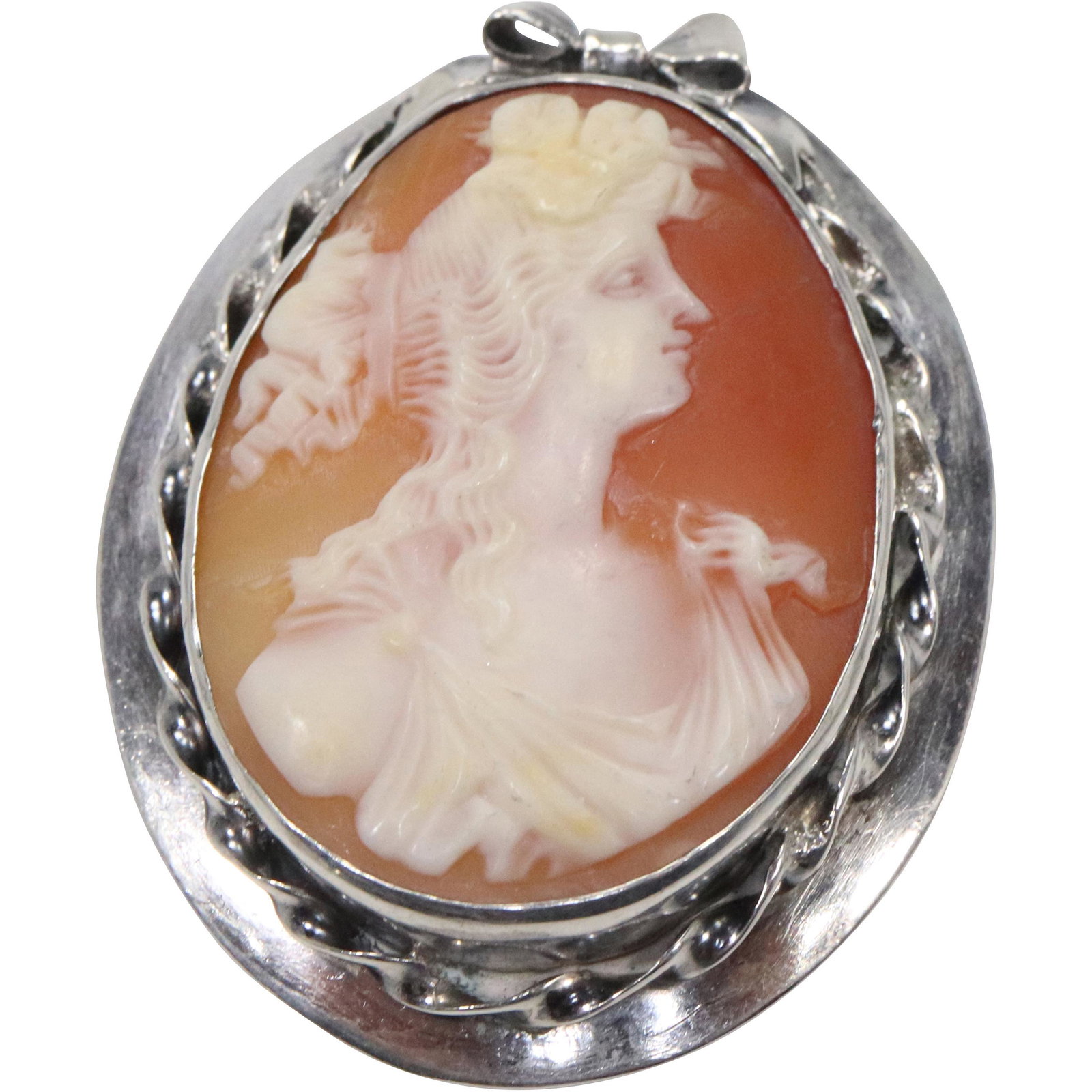 Sterling Silver Frame Cameo Brooch Portrait Victorian Woman (1 of 7)