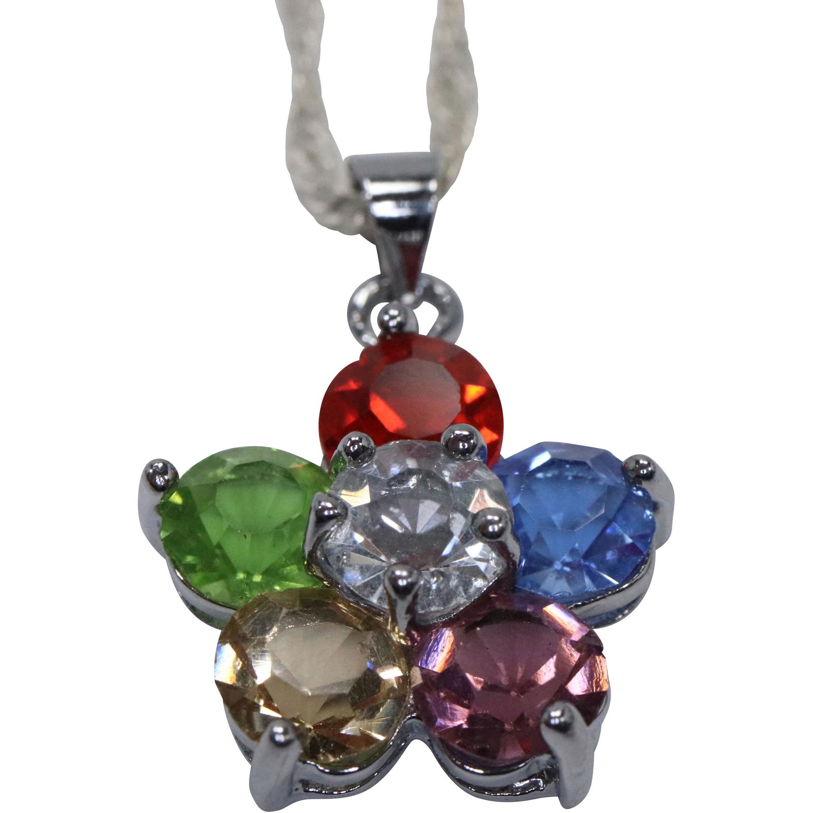 18K GF Colorful Crystals Pendant on .925 Sterling Silver Byzantine Chain 26 in. x 1 in. (1 of 7)
