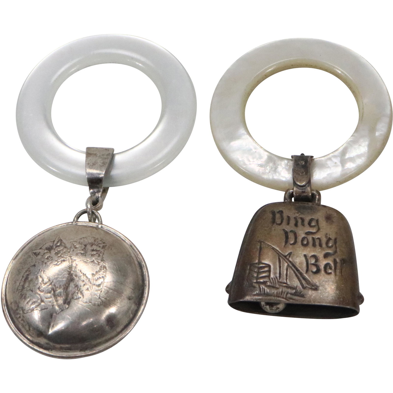[2] Baby Rattles: Lunt Sterling 3 1/2 in. x 1 3/4 in. and Ding Dons Bell Sterling 3 in. x 1 3/4 in.: [2] Baby Rattles: Lunt Sterling 3 1/2 in. x 1 3/4 in. and Ding Dons Bell Sterling 3 in. x 1 3/4 in.
