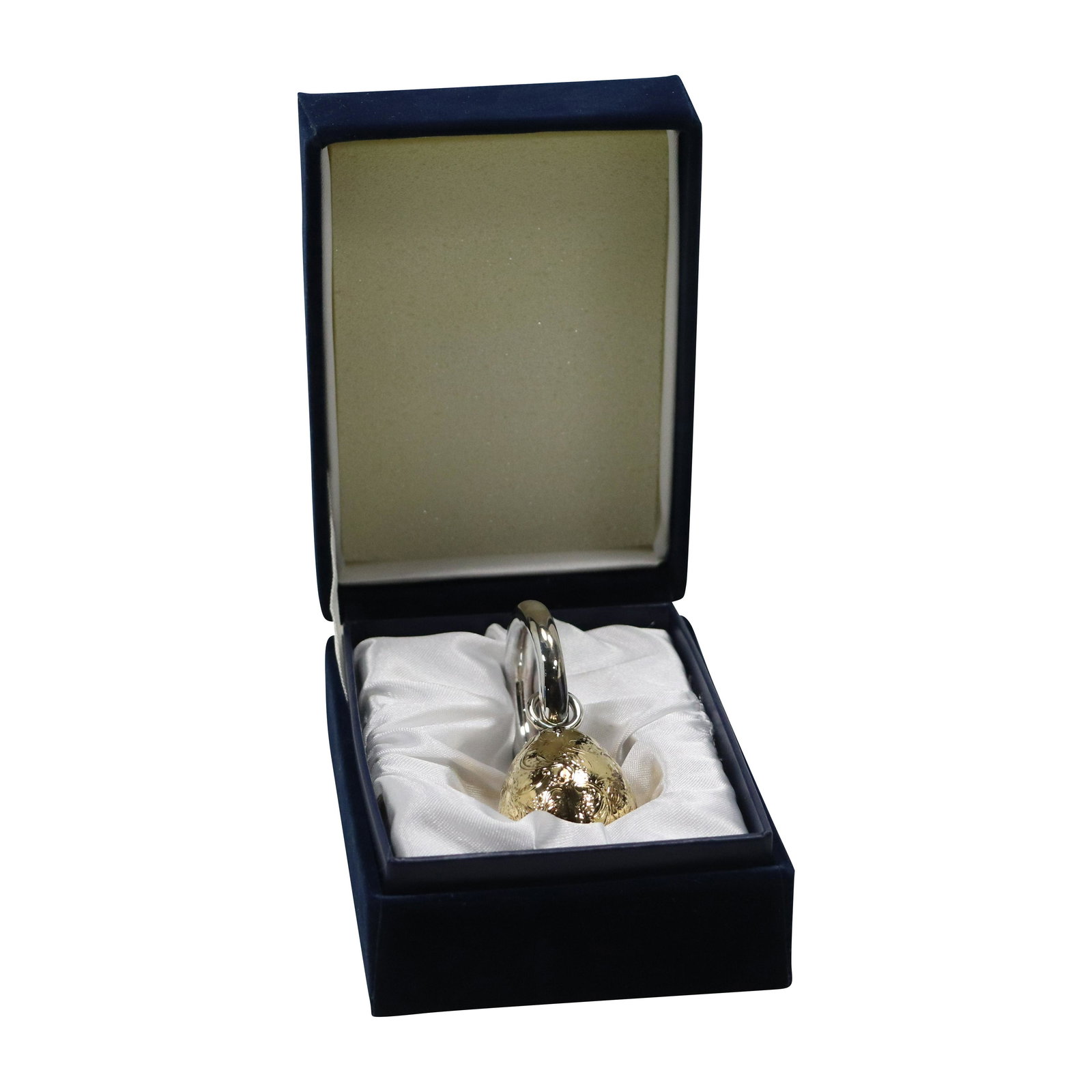 FABERGE Gold Tone Incised Design Egg on Silver Tone Ring, Original Box (1 of 9)