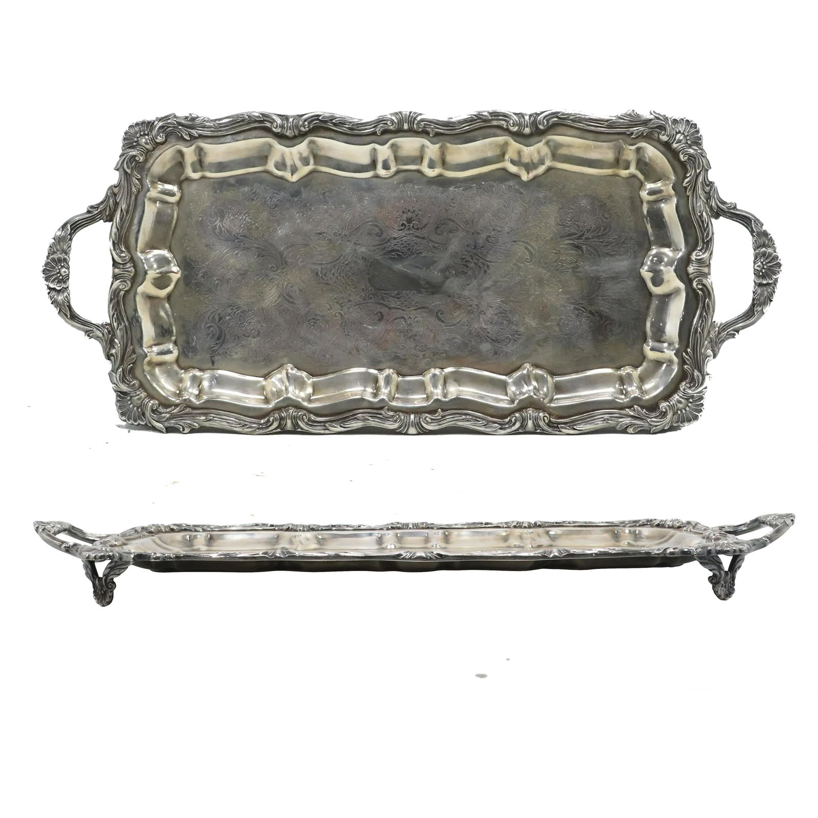 F B Rogers, Vintage Rectangular Silver Plate Serving Tray with Handles (1 of 14)