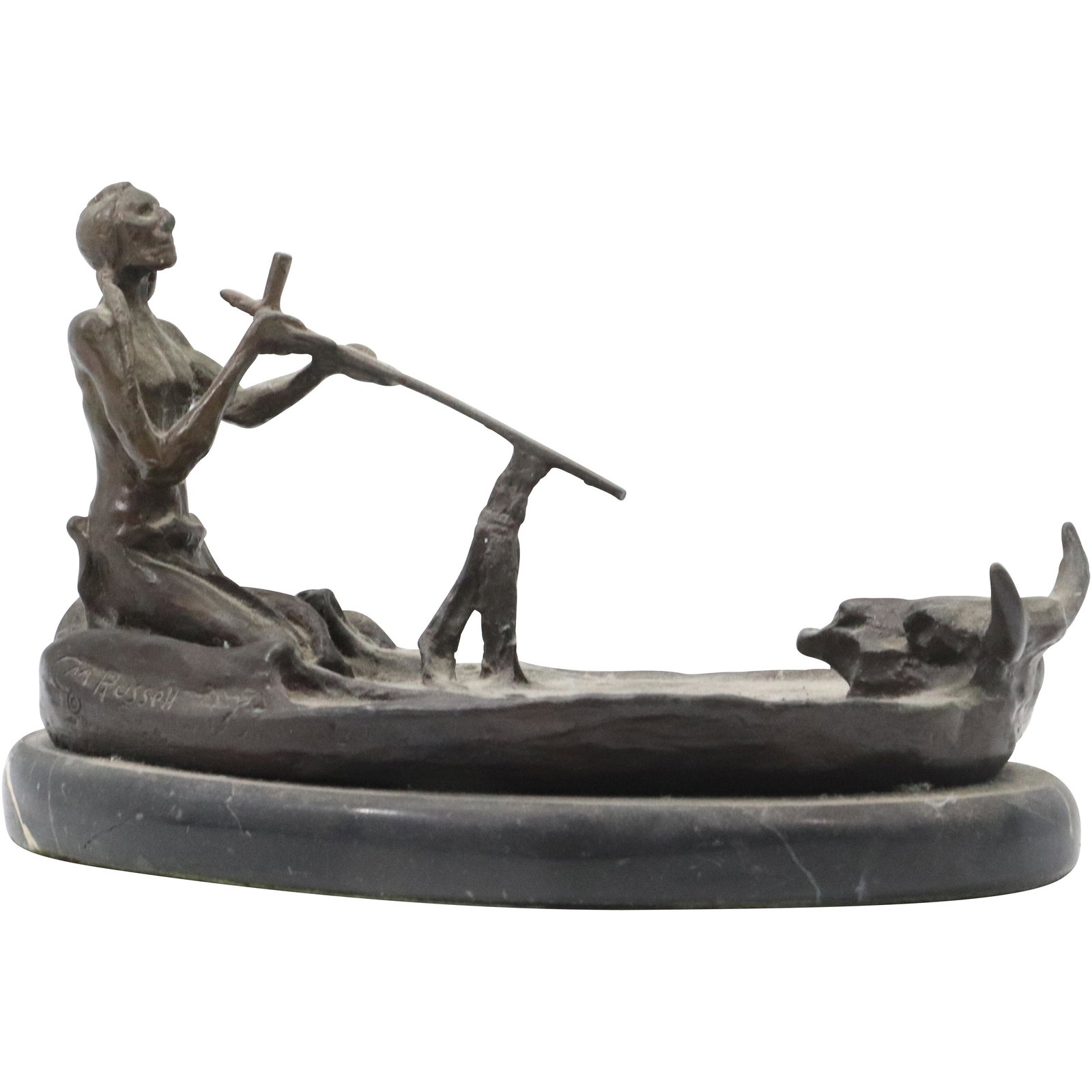 Charles Marion Russell (1864-1926) bronze sculpture, "Smoking with the Spirit of the Buffalo", (1 of 11)
