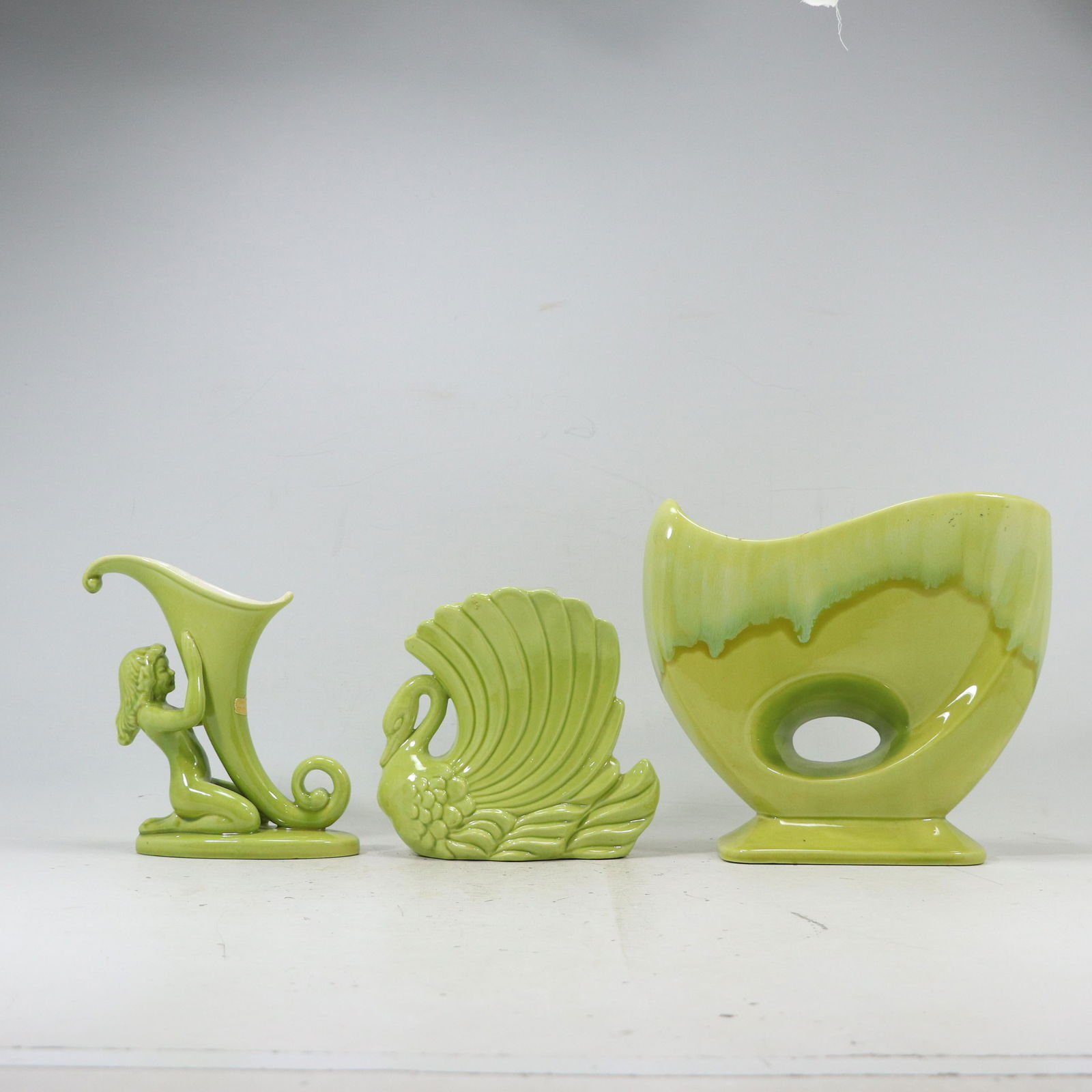 [3] Three Assorted ROYAL HAEGER Green Glass Vases: Woman, Swan, Modern Design (1 of 19)