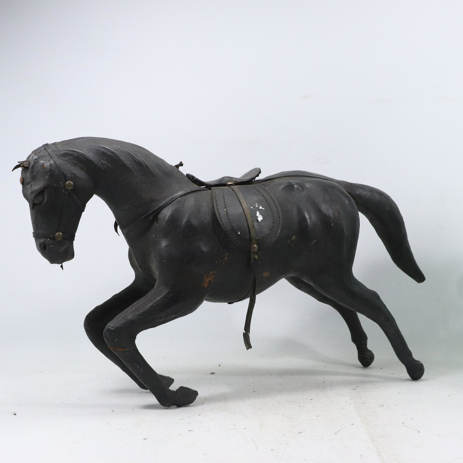 Large Black Leather Full Bodied Galloping Horse Figure 24 inches length (1 of 8)
