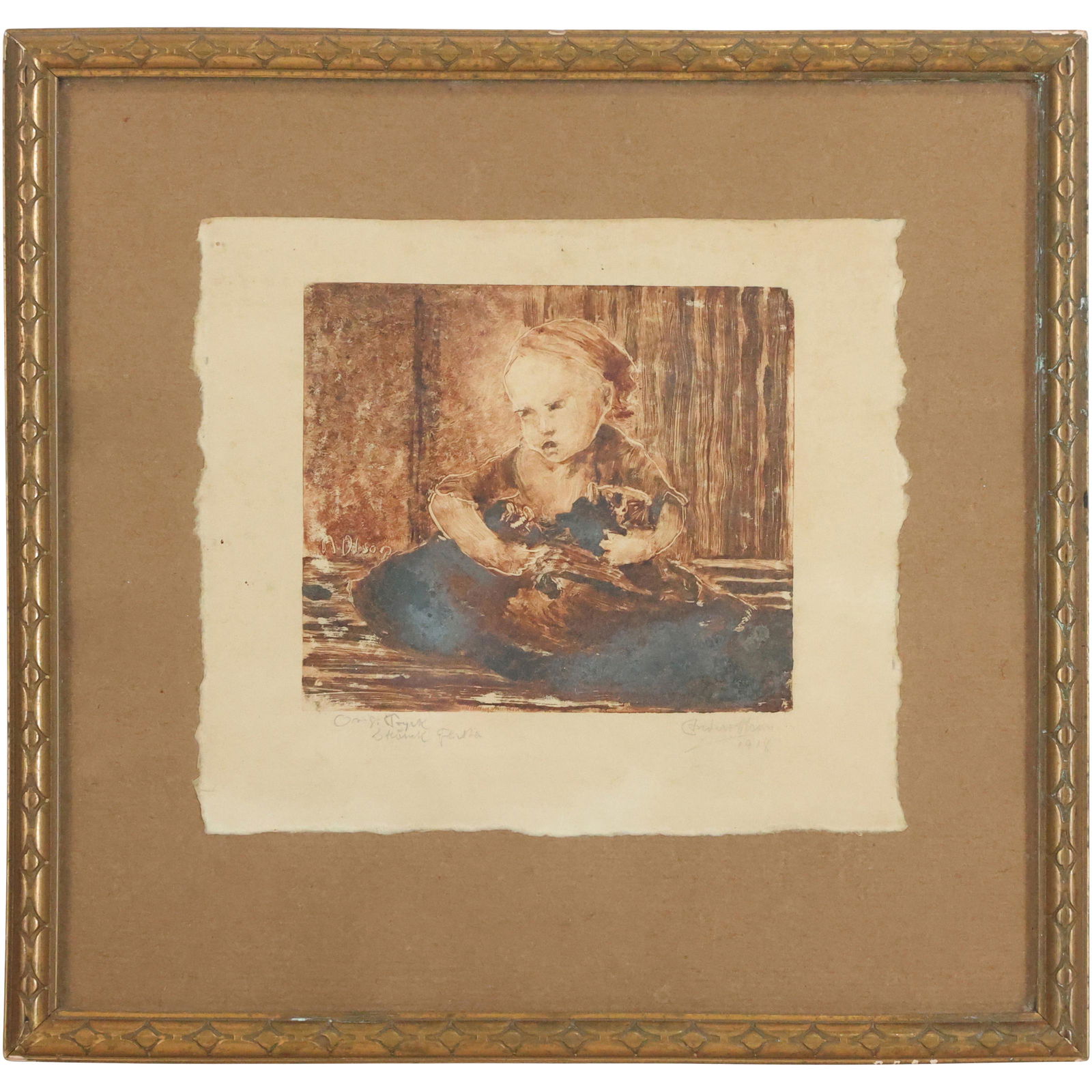 Andrers Gran 1918, Lithograph of Child, Framed. (1 of 11)