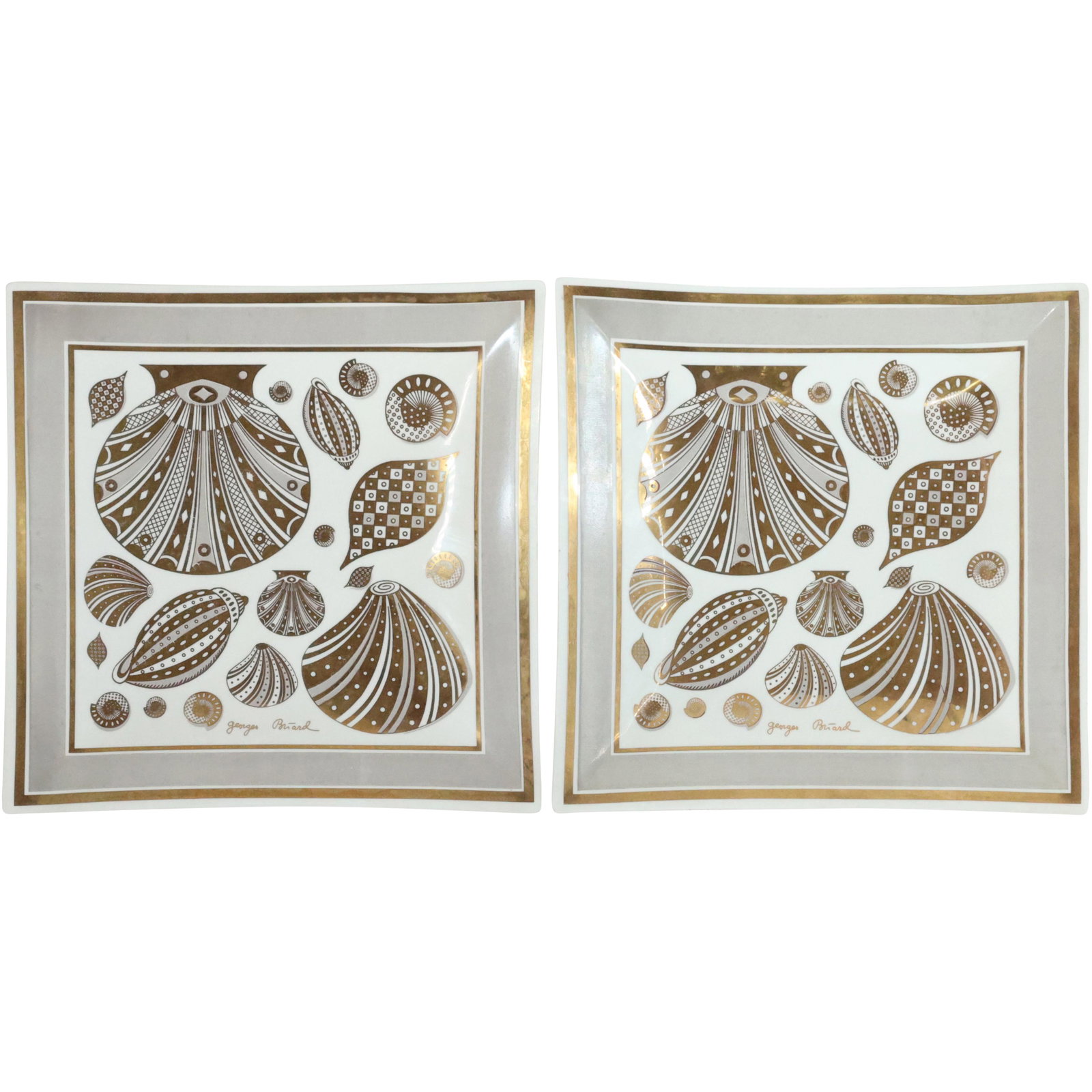 [2] Signed GEORGES BRIARD Glass Trays "SEA SHELLS" Decoration Pattern (1 of 12)