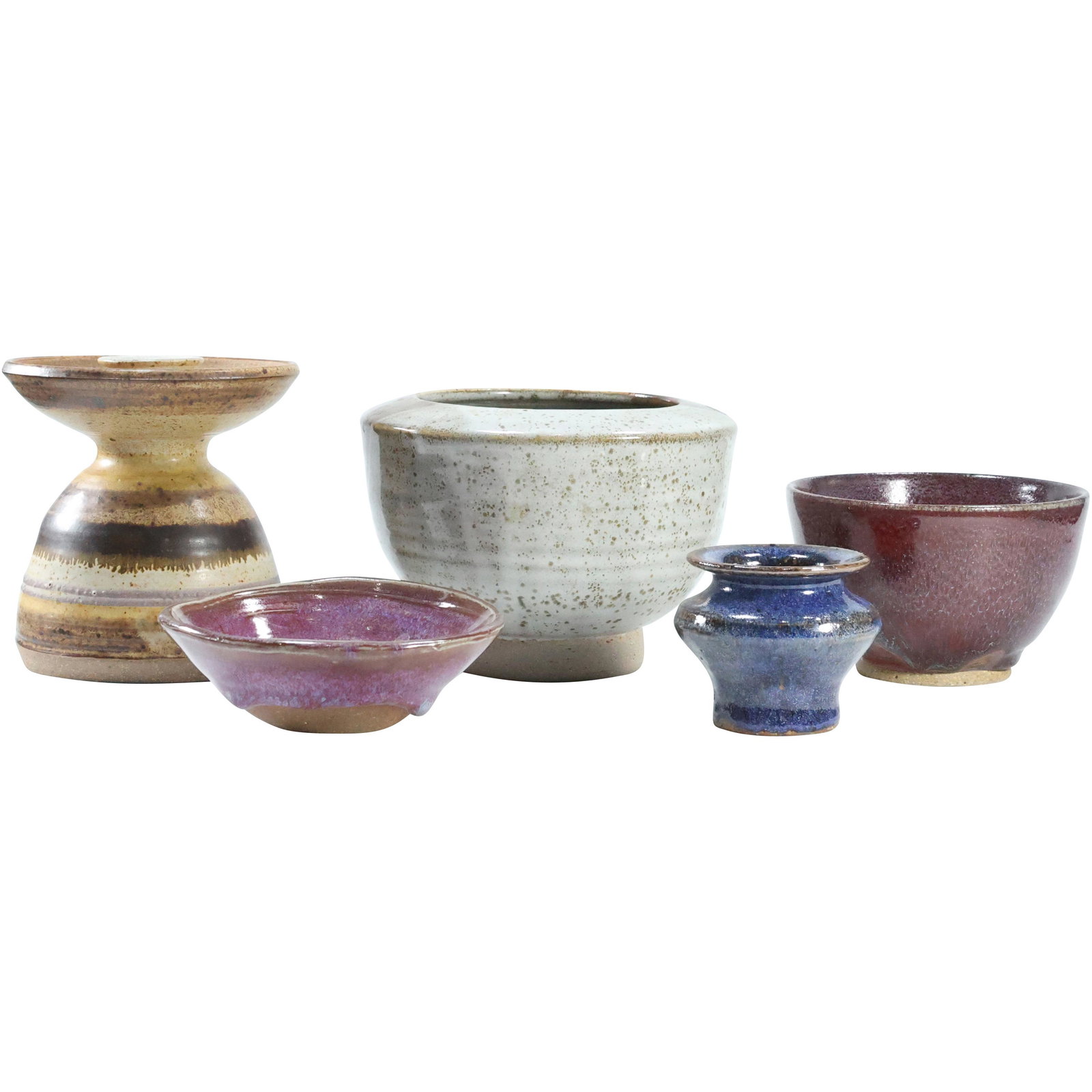 [5] Five Assorted Signed Sudio Art Pottery Bowls, Vase, Candle Holder (1 of 20)