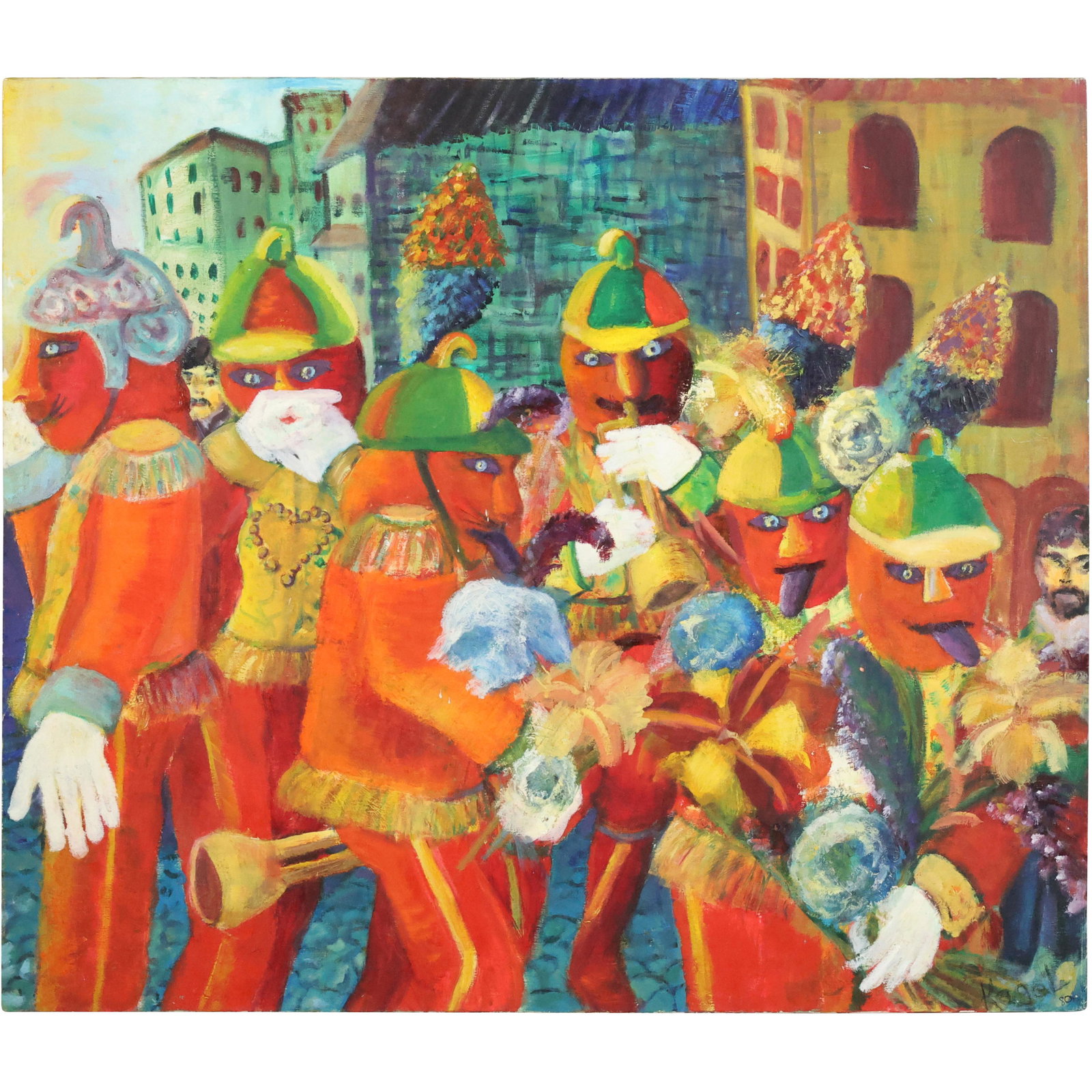 KAGEL 1980, Oil/c Painting Mummers Parade Figures Philadelphia Pa. size: 34 x 40 (1 of 19)