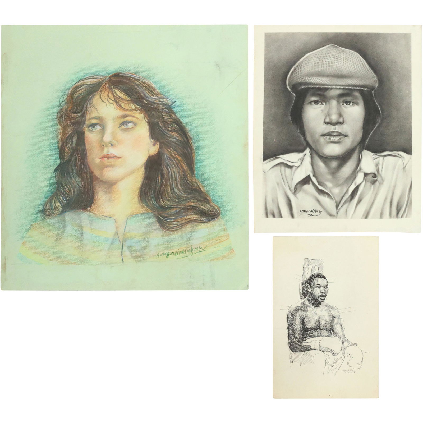 MIHN HANG [3] Three Original Illustration Art Including Boxing Legend Joe Frazier (1 of 20)