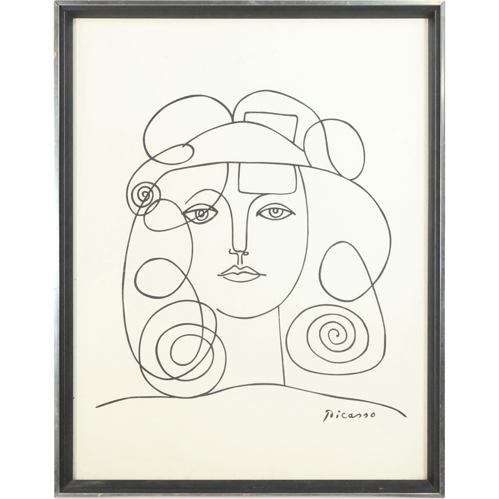 Pablo Picasso Black Lines Woman Portrait Lithograph. Signed in plate: Picasso (1 of 13)