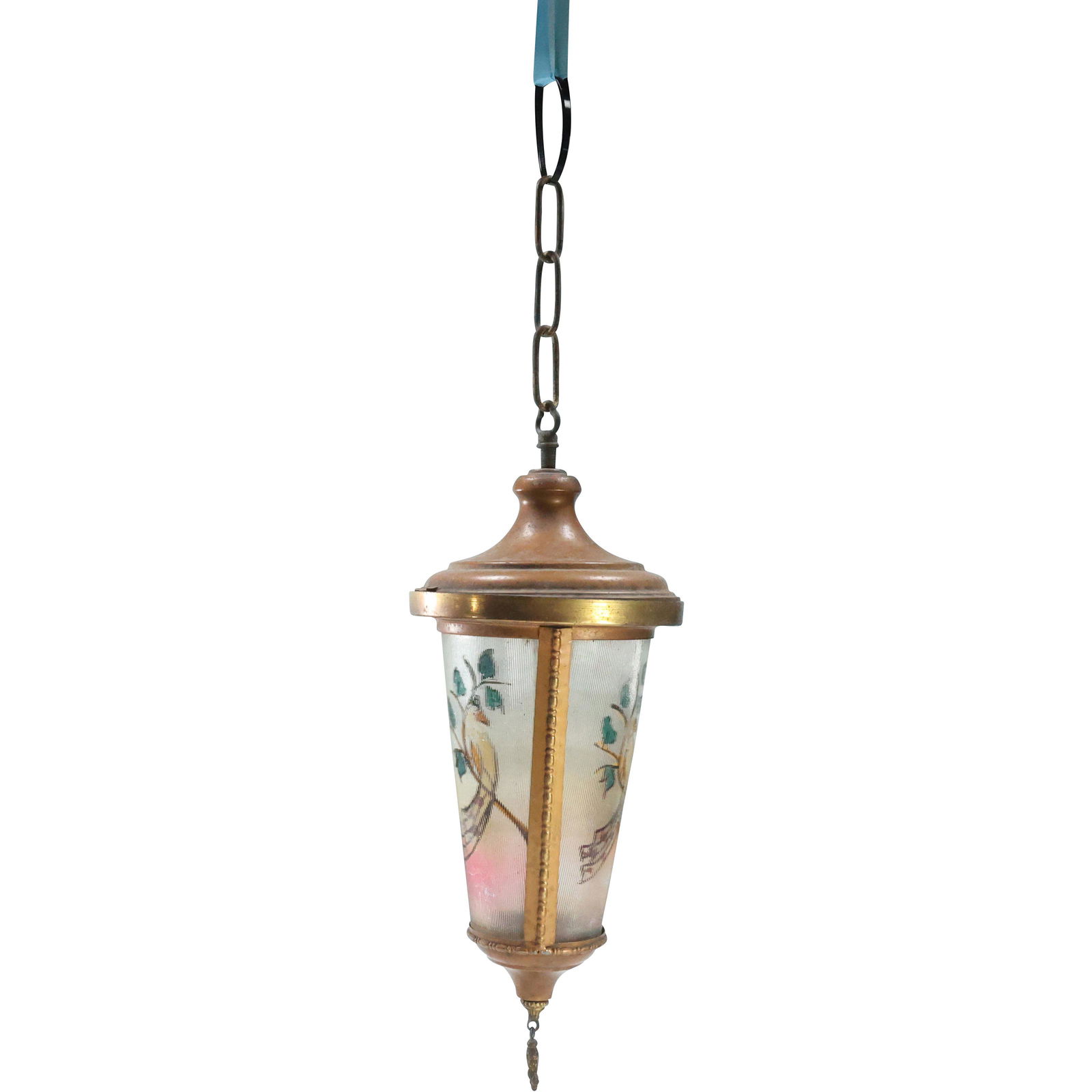Vintage Hall Fixture with Glass Panels Hand Painted Exotic Bird on Branch (1 of 6)