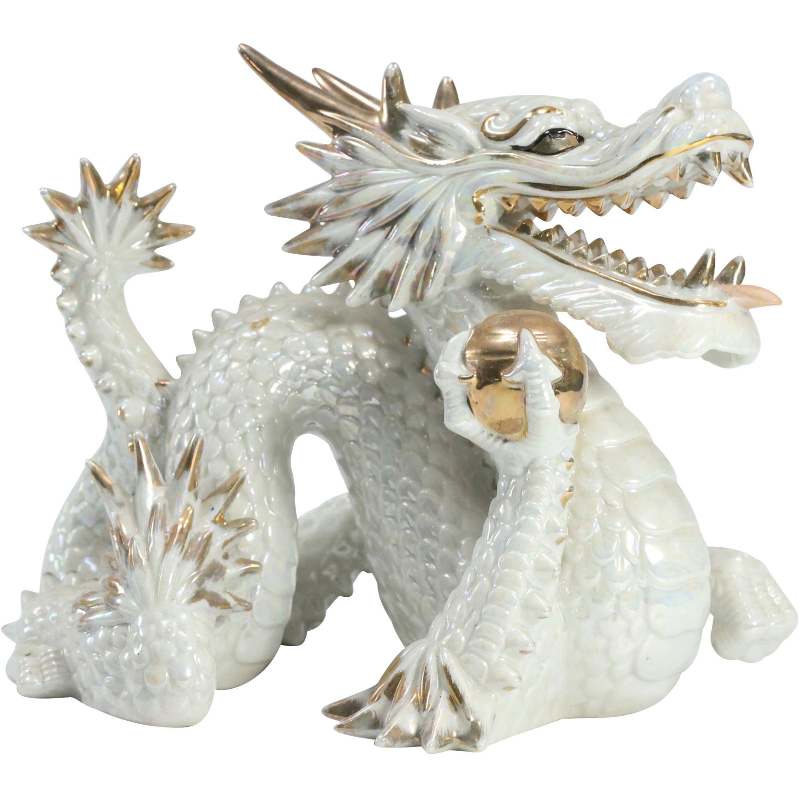 Mid-Century Modern Japanese White Ceramic Dragon with Gold Accents (1 of 14)