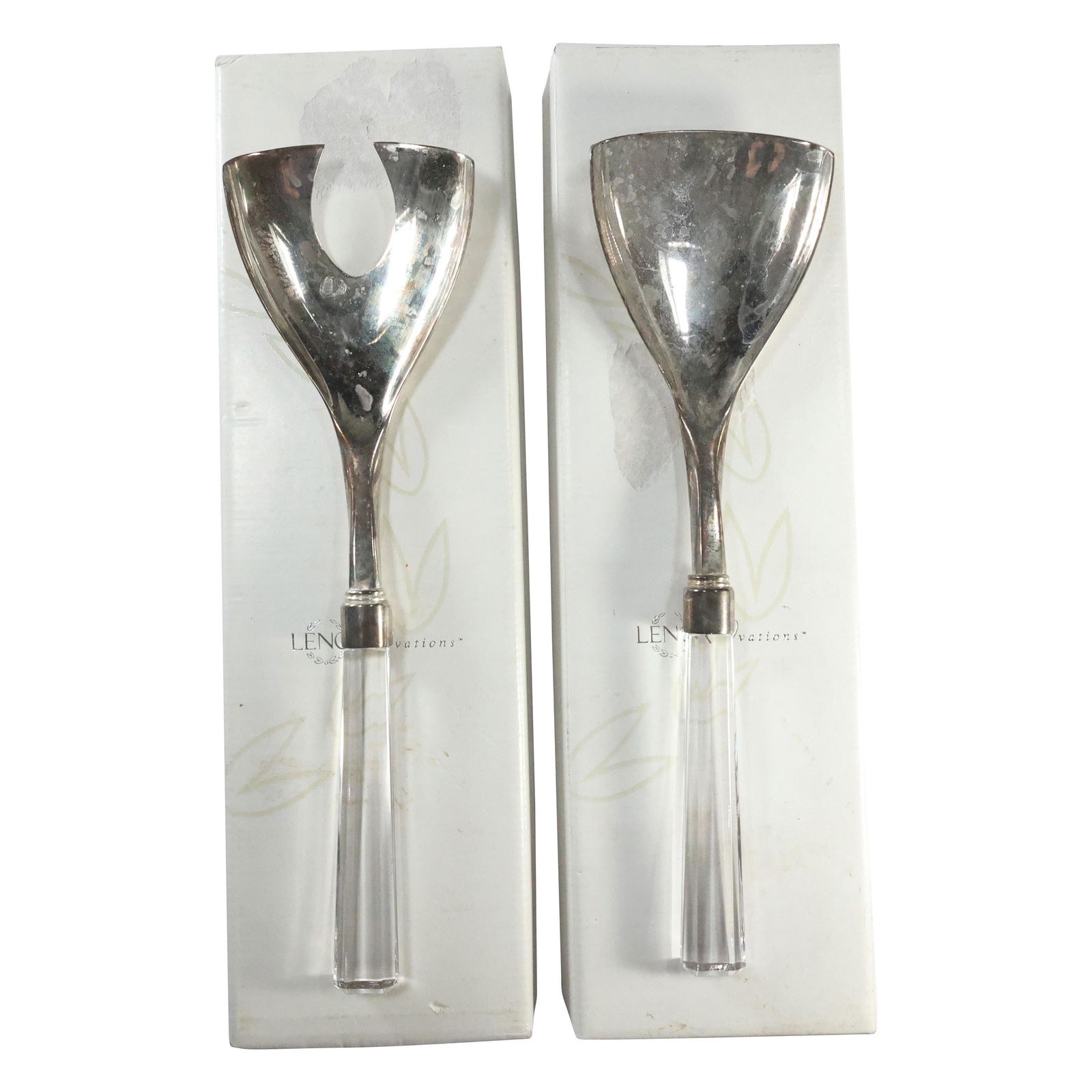 Lenox Ovations Salad Fork & Spoon Set Silver Plate and Glass Handles (1 of 8)