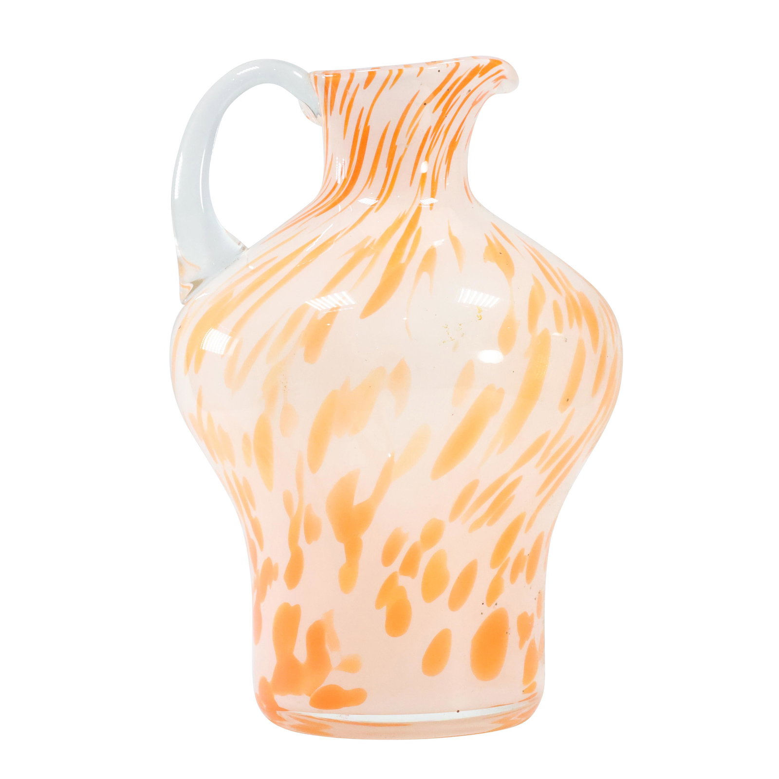 Orange and White Glass Water Pitcher with Clear Applied Handle (1 of 7)