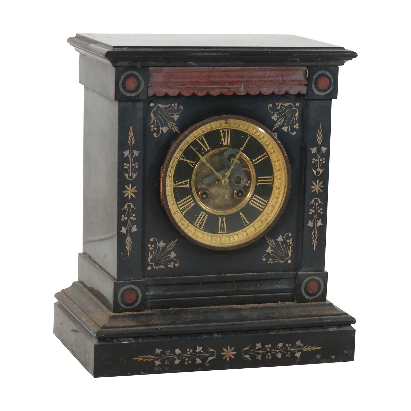 JAPY FRERES Antique 19th C, 2-Color Marble Mantle Clock, Original Key & Pendulum (1 of 15)