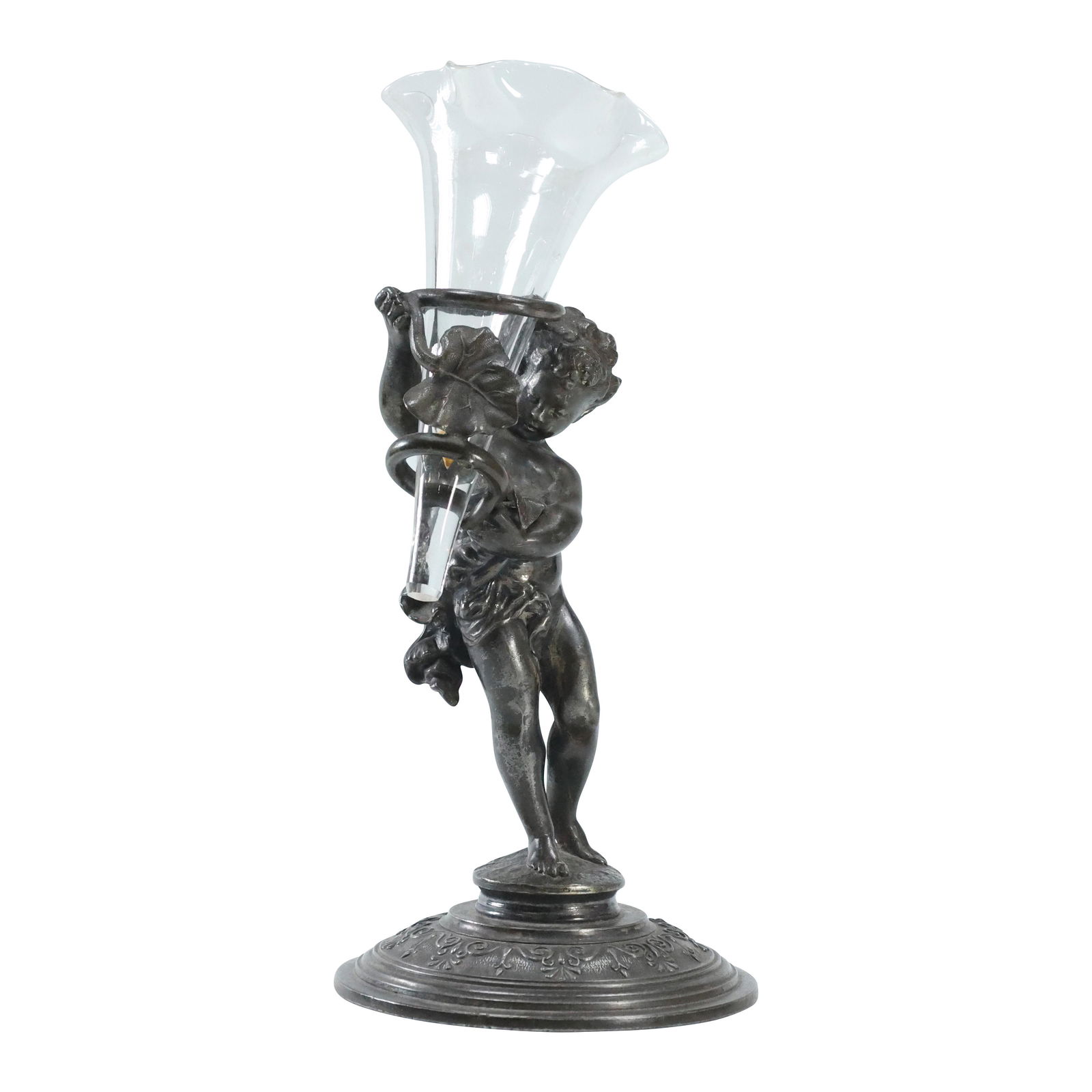 19th C. Victorian Rogers Smith & Co New Haven Conn SILVER PLATE CHERUB Holding Glass Vase (1 of 9)