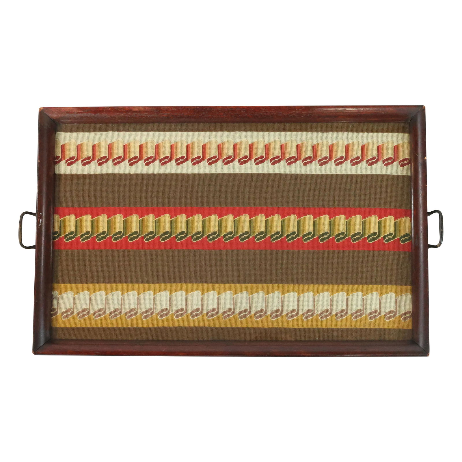 Vintage Wood Frame Glass Top over Embroidered Ribbon Serving Tray (1 of 9)