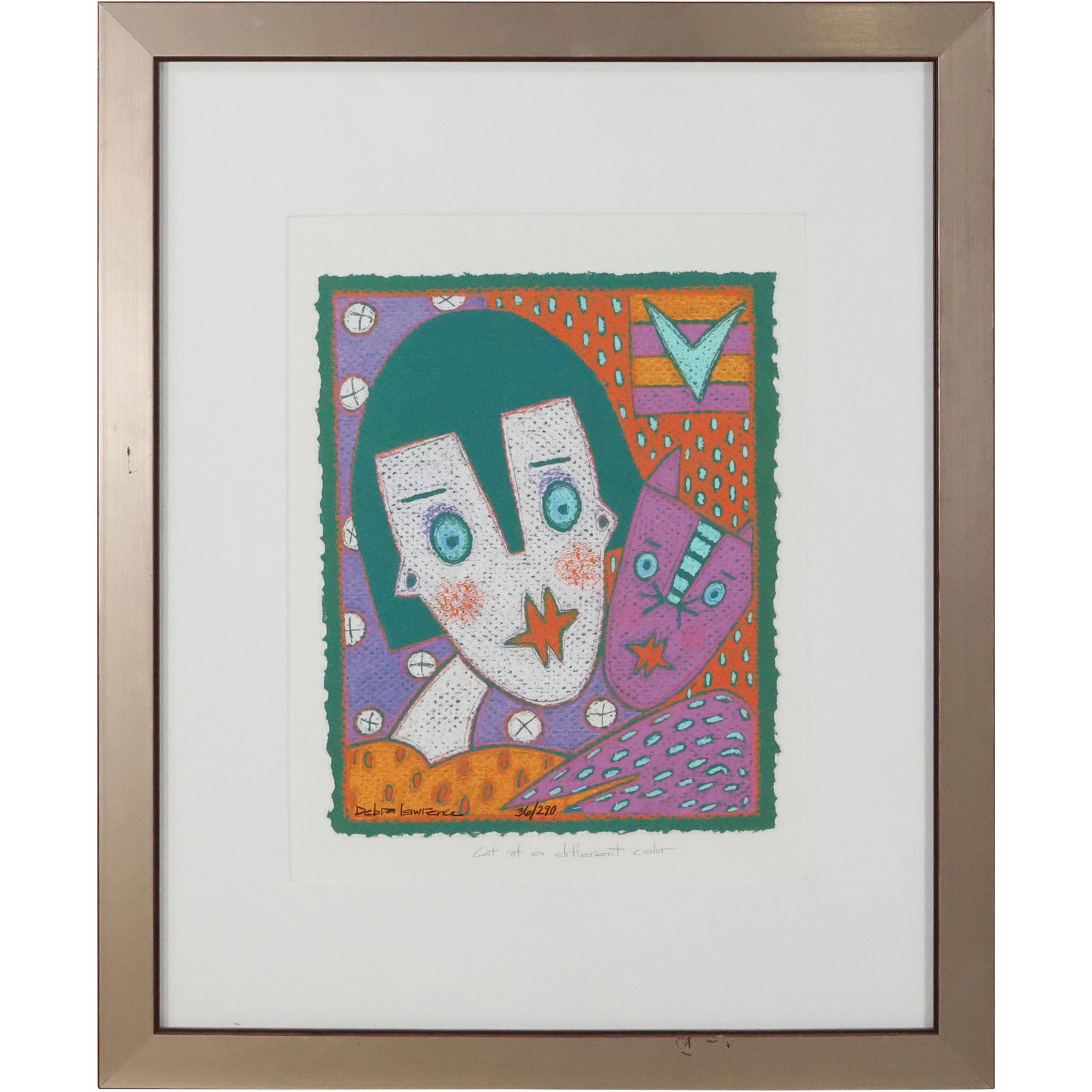 Debra Lawrence, Lithograph "Cat A Different Color", Framed (1 of 12)