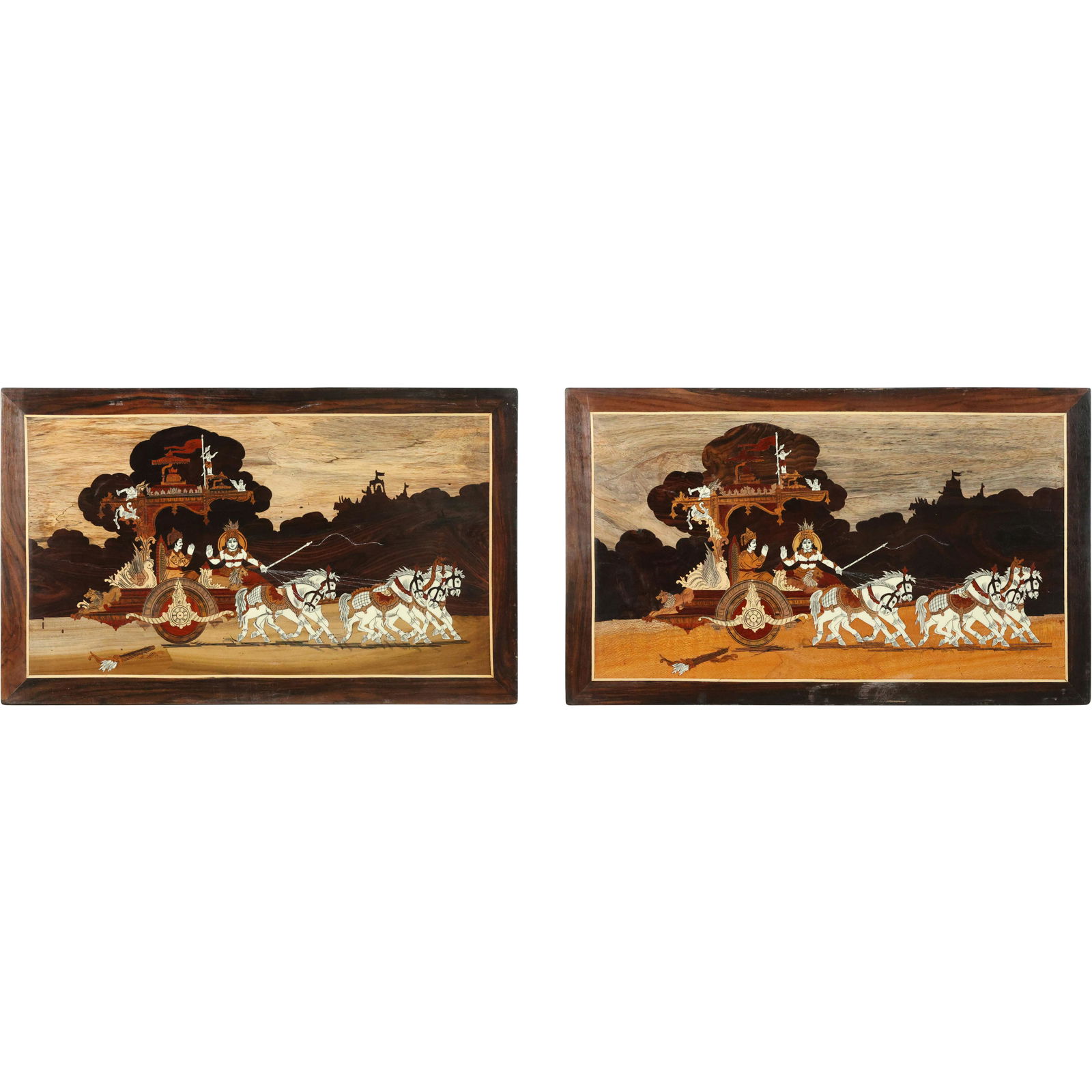 [2] Painted Wooden Panels Horse Drawn Carriage Carrying Emporer & Empress (1 of 20)