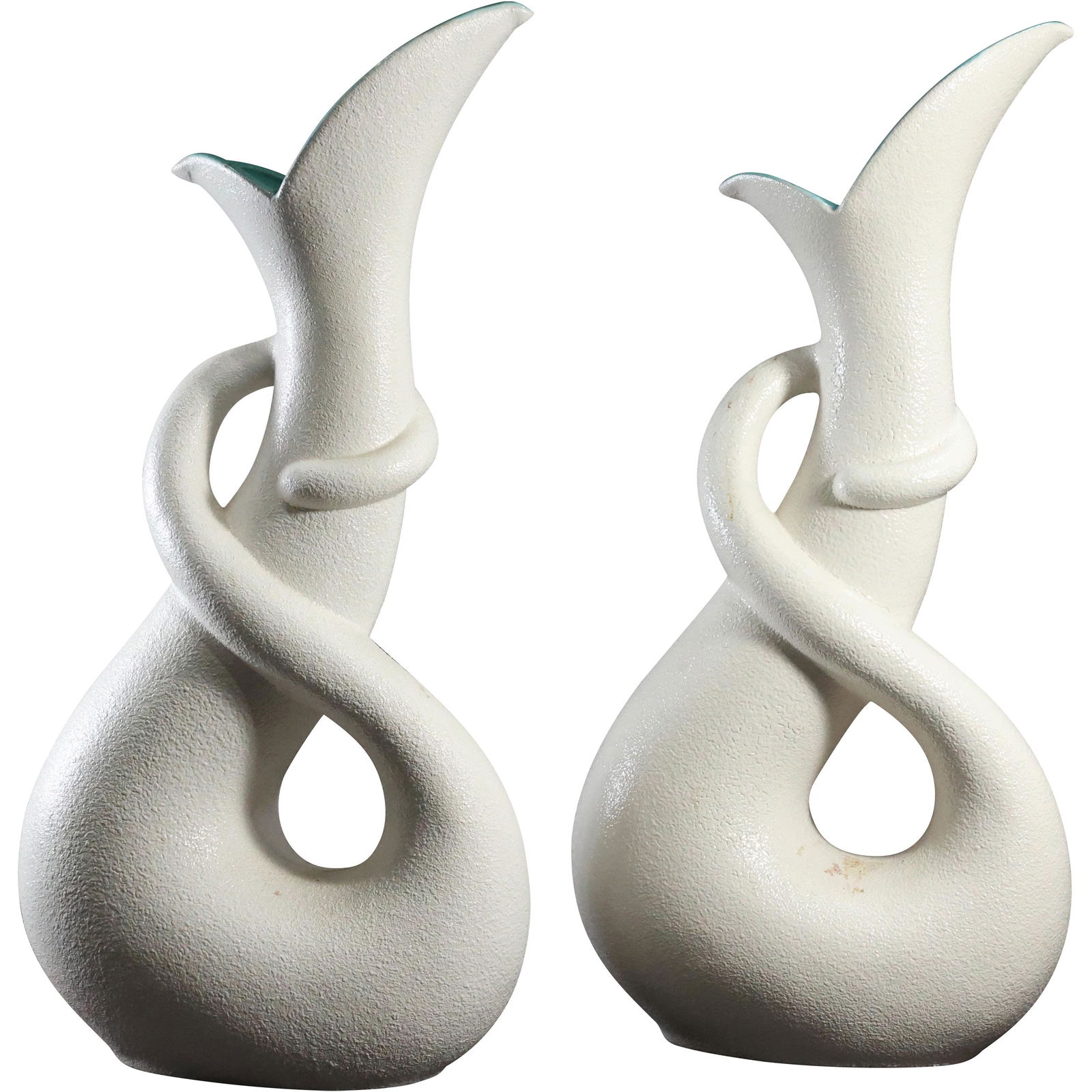 [2] Two ROYAL HAEGER Modern Twist Ceramic Vases White with Turquoise Inner (1 of 11)