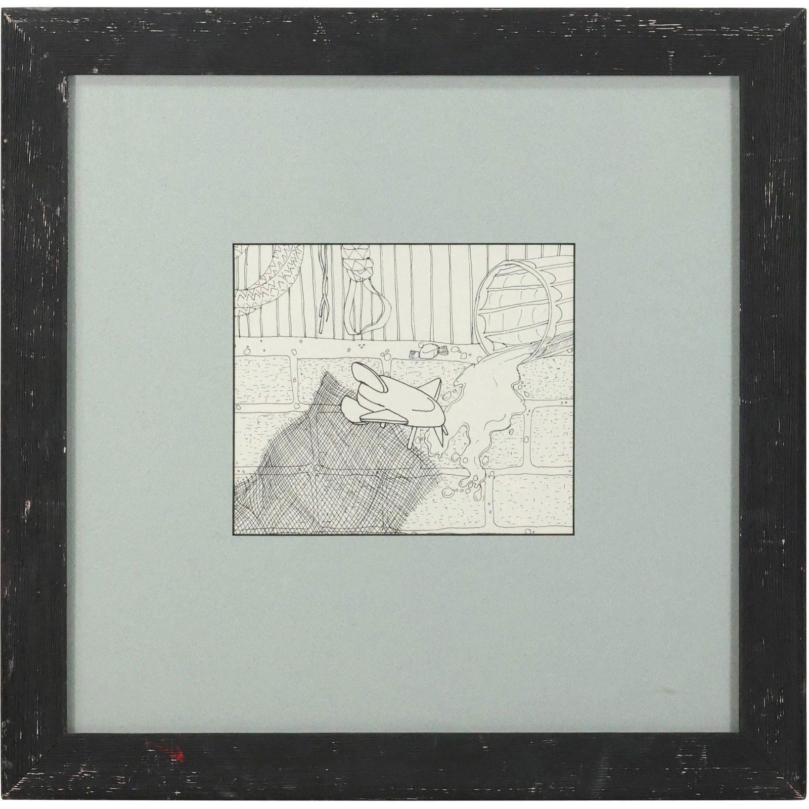 Ink Drawing, Surrealism with Airplane, Framed. (1 of 14)