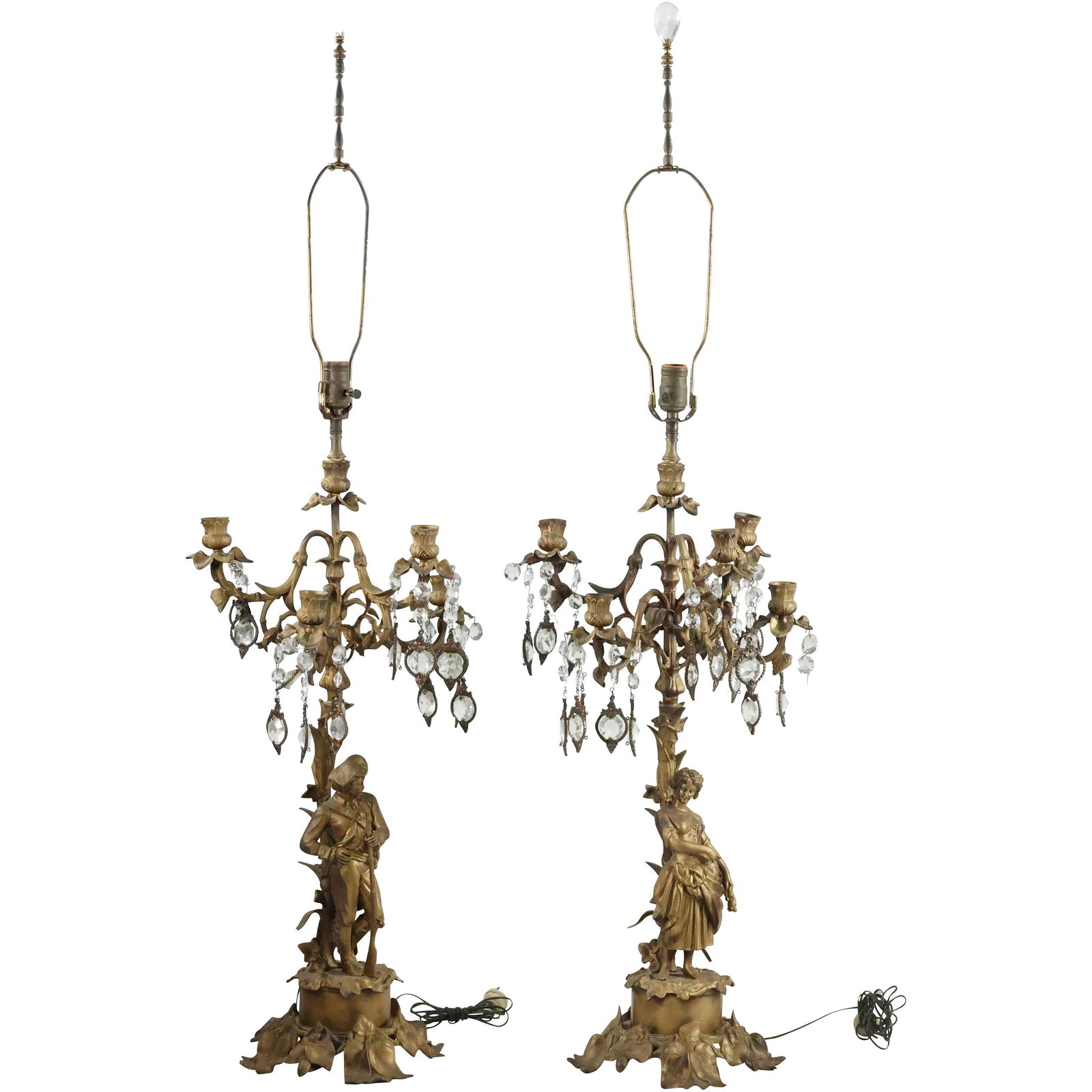 Pair Antique 19th C. Large Bronze Candelabra Neo-Classical Style Figure Lamps (1 of 20)