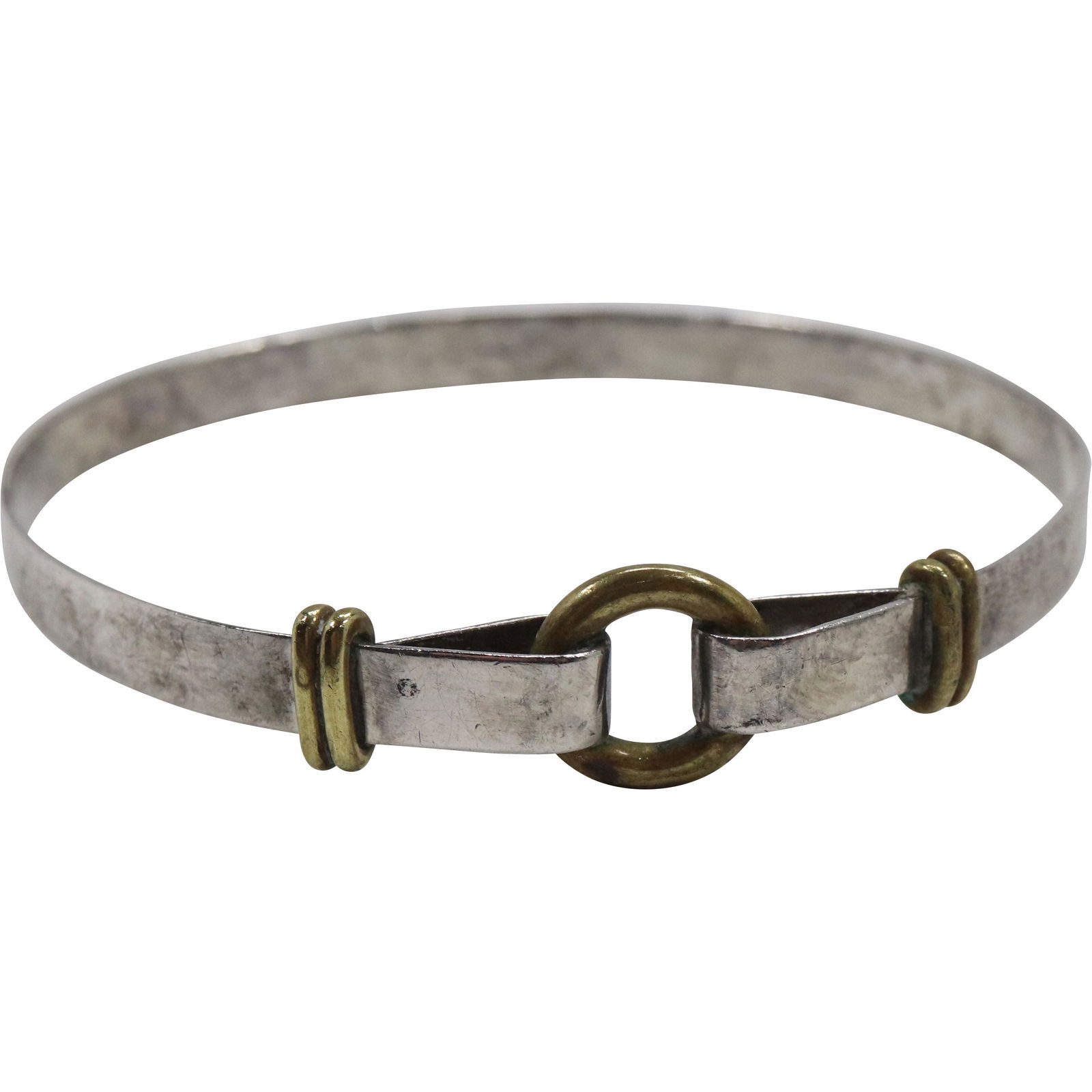.925 STERLING SILVER & Brass "O" Link Bangle Bracelet 2 5/8 in. diameter (1 of 7)