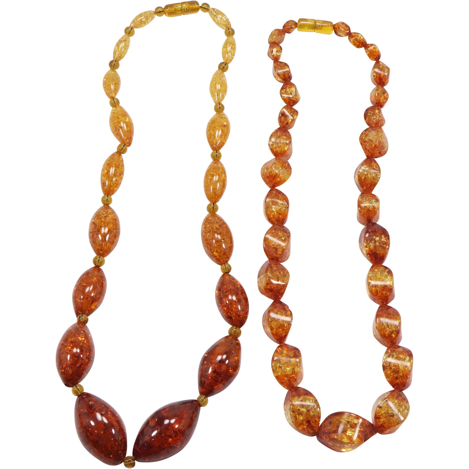 [2] Two LUCITE AMBER -LIKE Vintage 1950s Necklaces 23 in. x 3/4 in. and 24 in. x 1 in. (1 of 10)