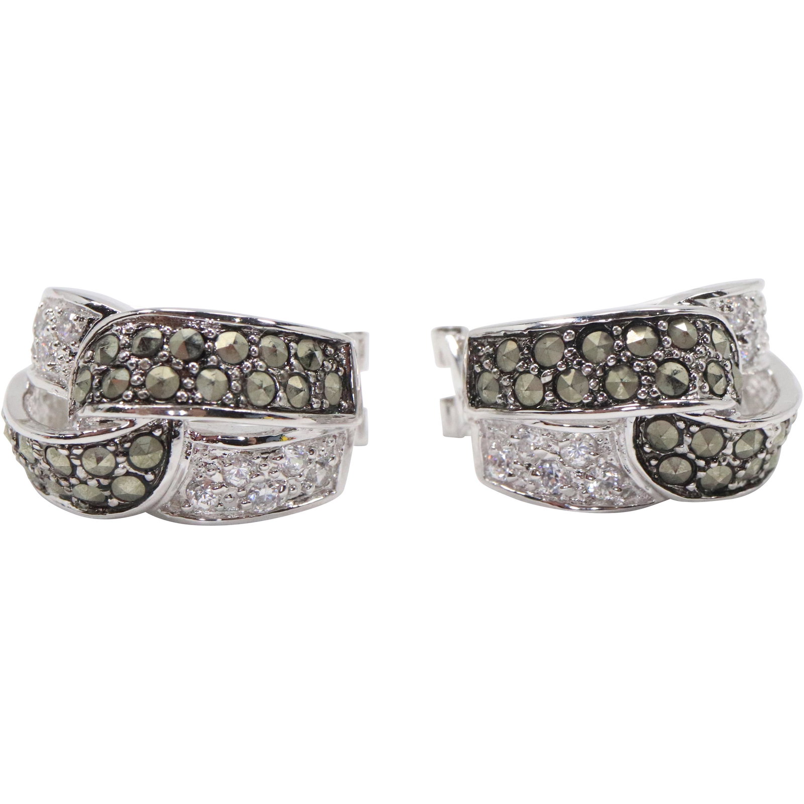 .925 Sterling Silver CZ and Marcasite Pierced Earrings 1 in. x 1/2 in. (1 of 7)