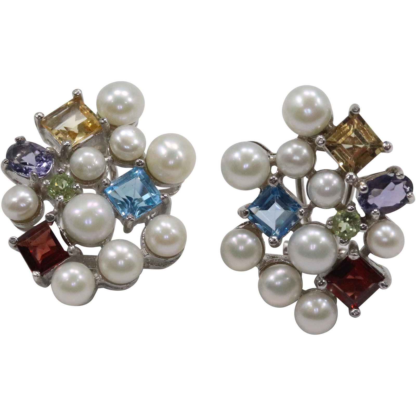 .925 Sterling Silver Pierced Earrings Pear Citrine Blue Topaz Purple Amethyst Citrine Garnet (1 of 7)