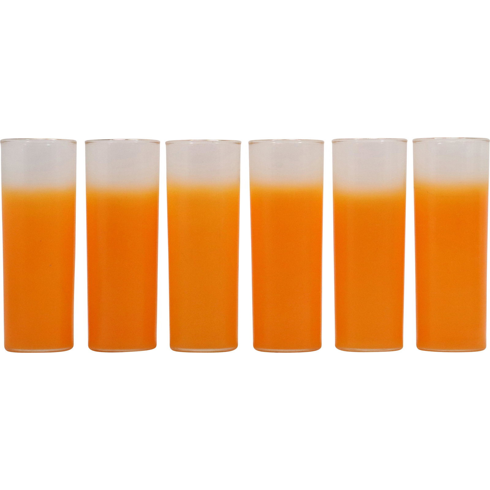 [6] Six Mid-Century Modern Bright Orange Tall Drinking Glasses: [6] Six Mid-Century Modern Bright Orange Tall Drinking Glasses. size: 6.75h 2.5w