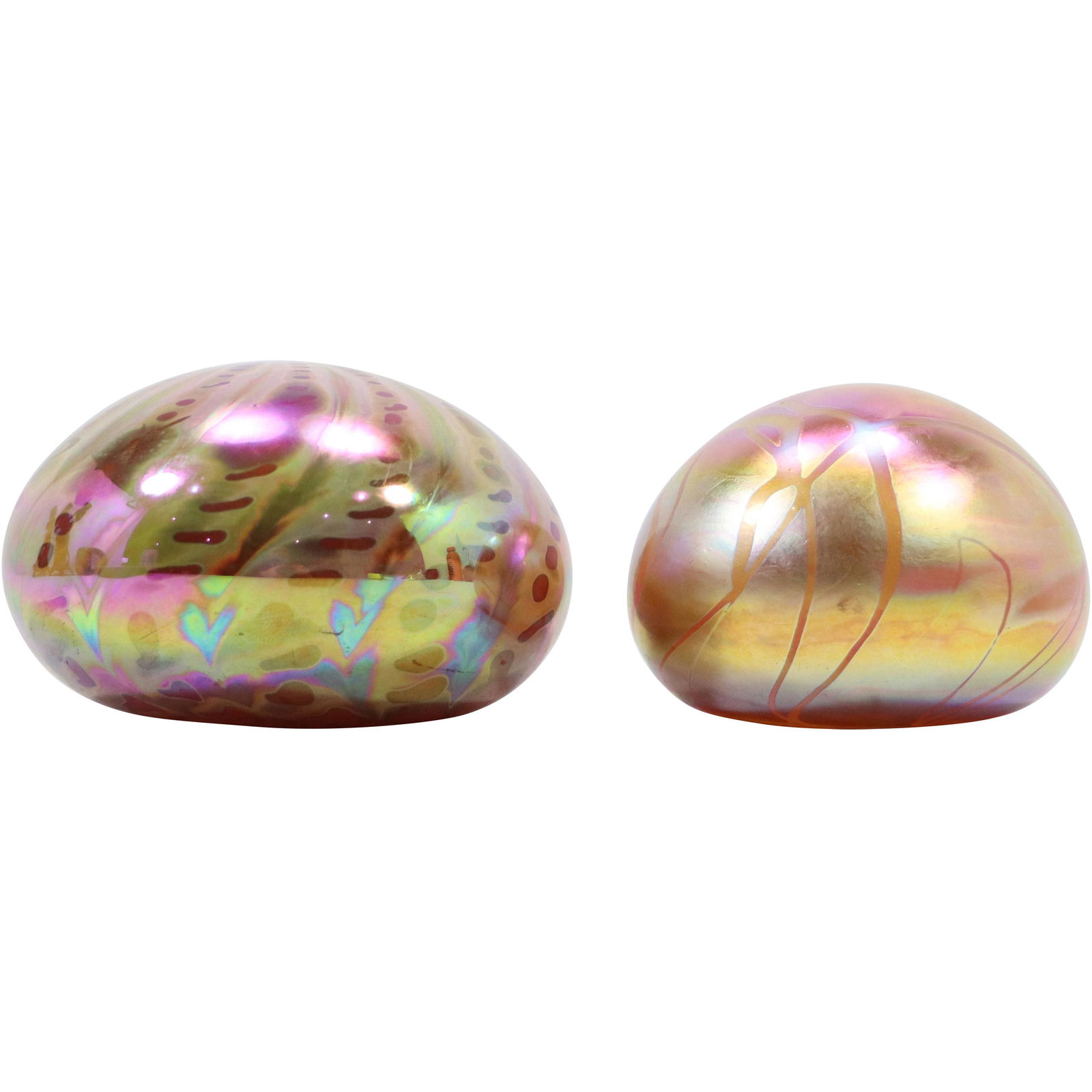 [2] Two Iridescent Art Glass Paperweights (1 of 9)