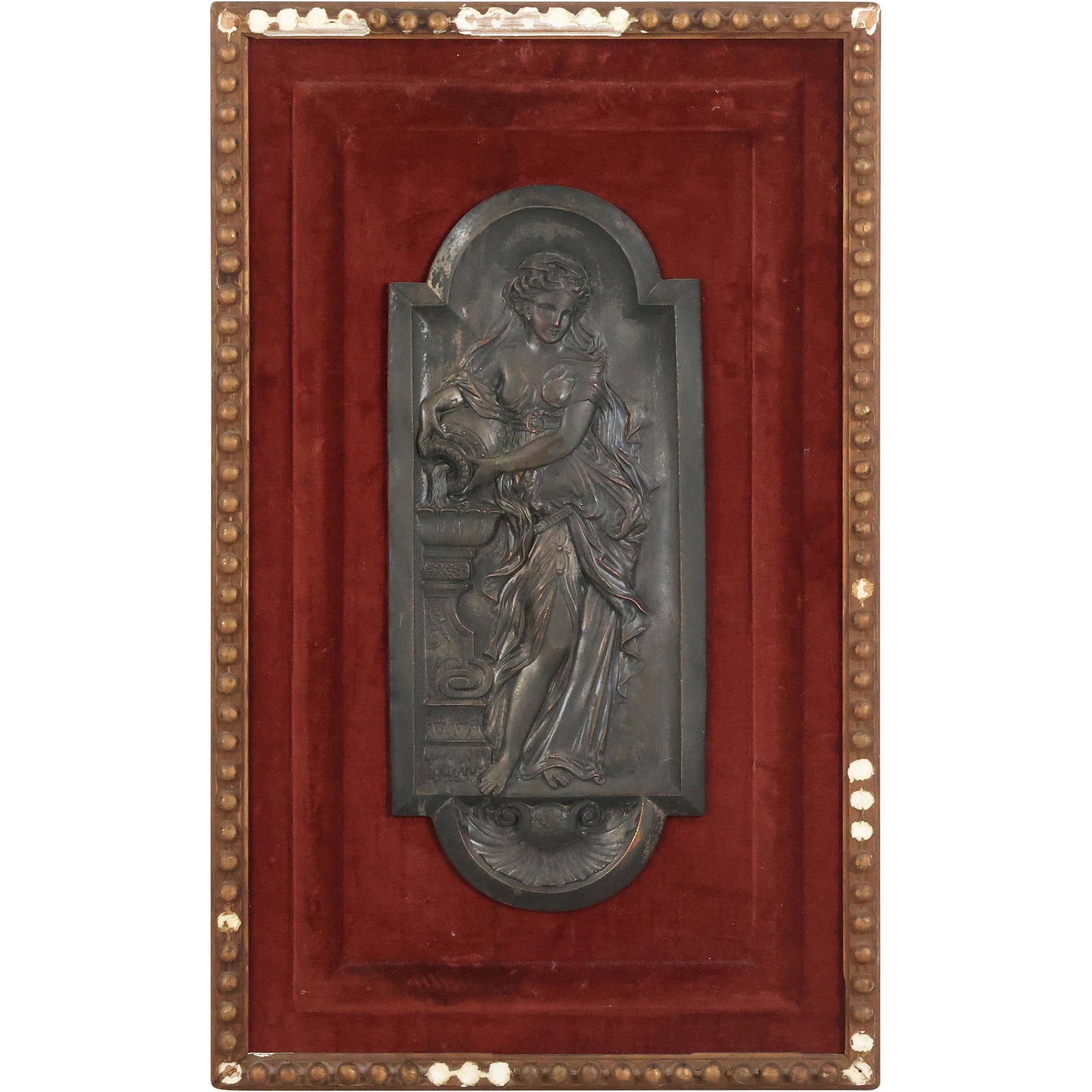 19th C. Victorian Bronze Relief Plaque Art Nouveau Woman Pouring Vessel of Water (1 of 10)