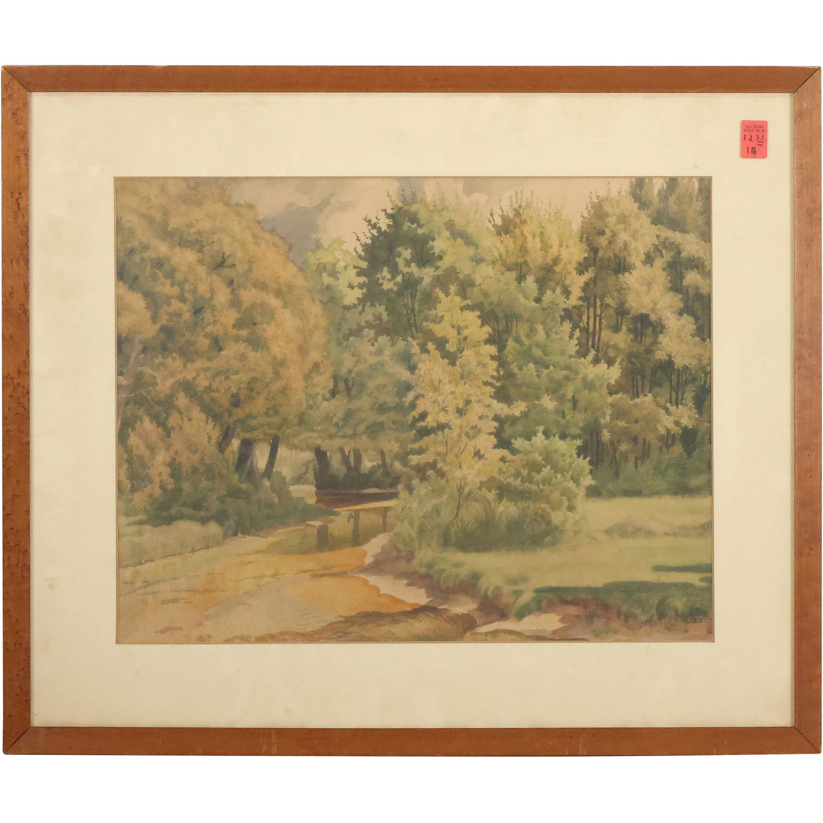 Signed E DE 1933; Watercolor Painting Landscape with Stream, Framed (1 of 13)