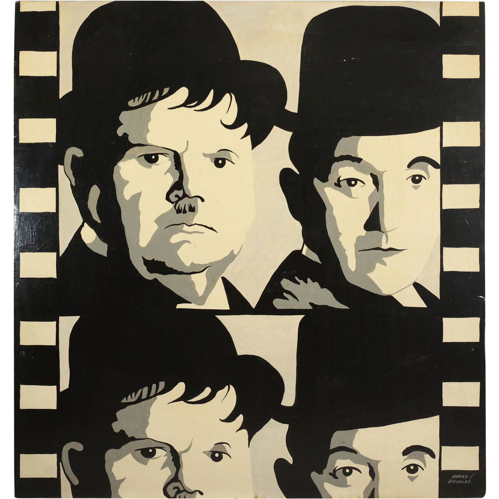 Harry Douglas; Laurel and Hardy Film Strip Painting on Board, Signed (1 of 12)