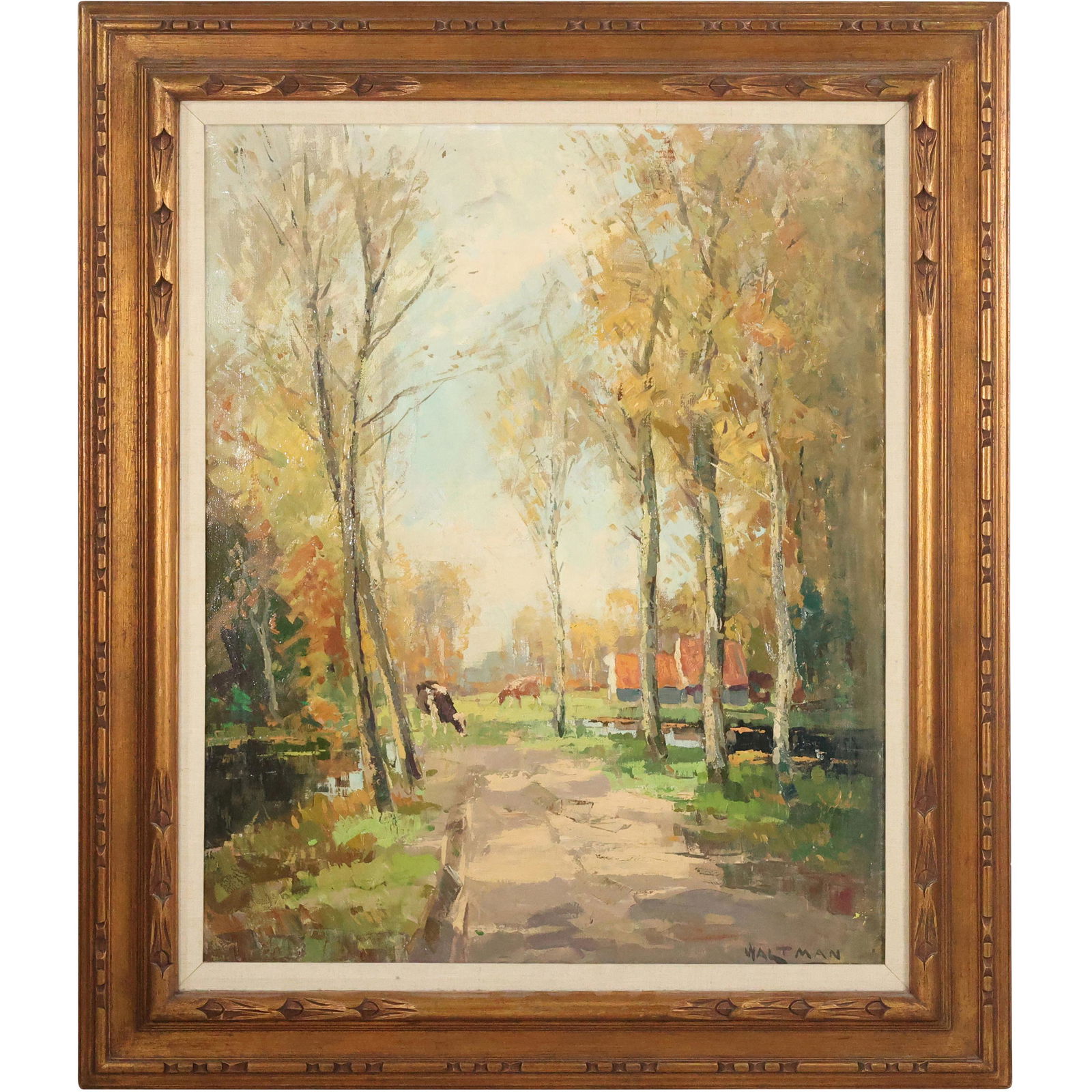 Waltman, Impressionist Oil Painting Cows Grazing at Path's End to a Field (1 of 15)