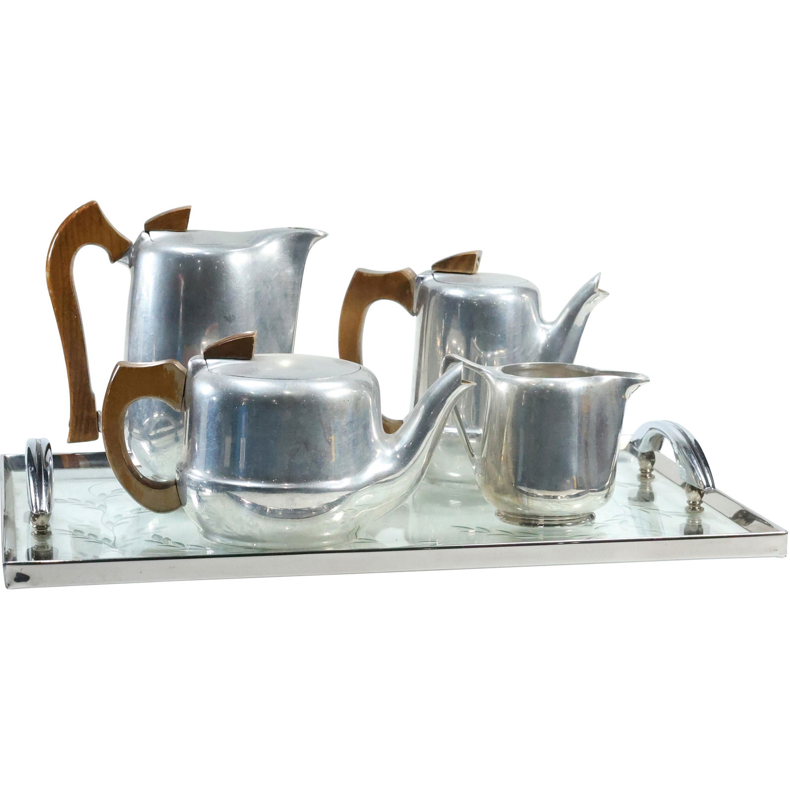 5 Pc. Picquot Ware England Mid-Century Coffee Tea Set Cast Aluminum, Glass Tray (1 of 20)