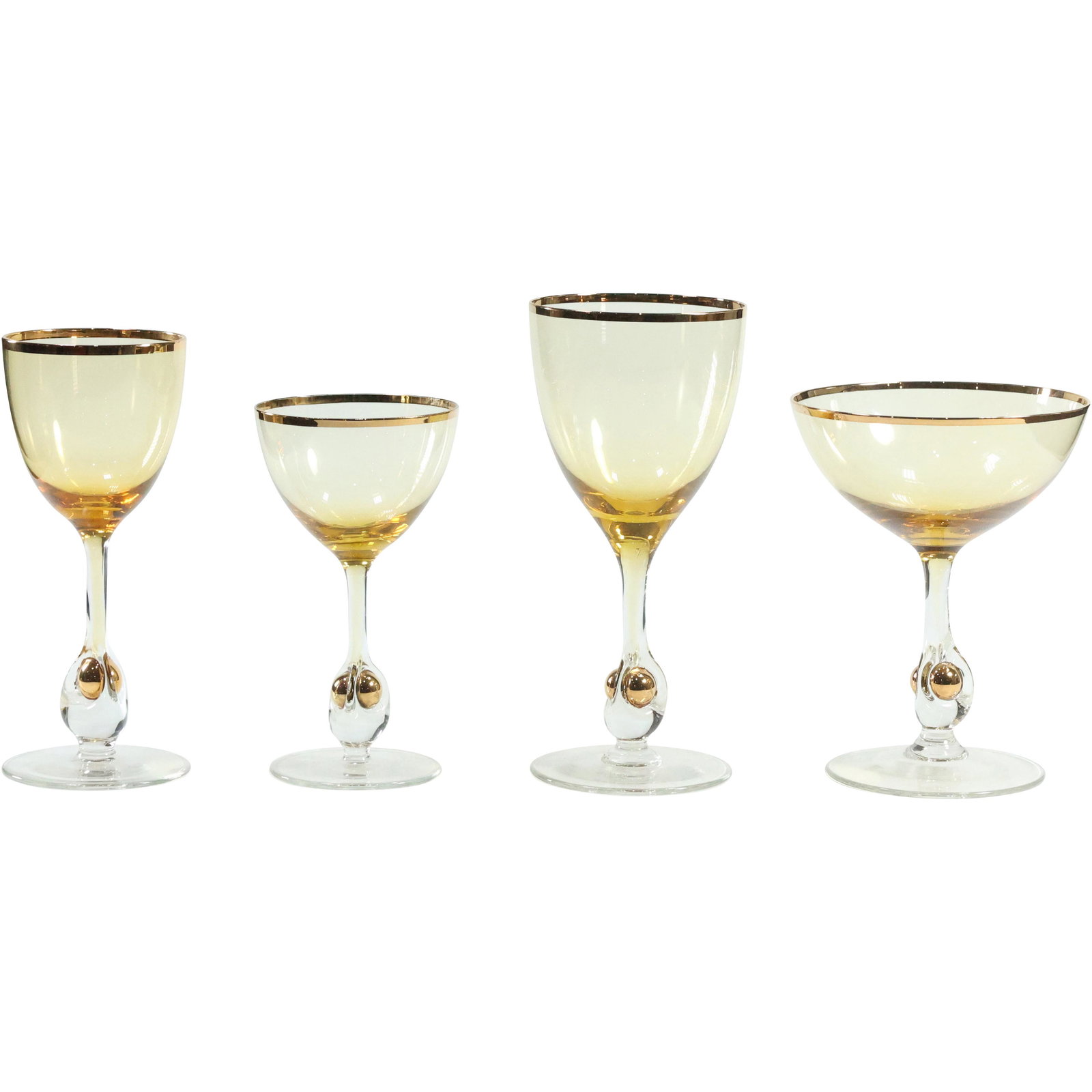 29 Pcs. Fine Amber Crystal Glass Stemware Glasses in 4 Sizes, Amber Ball on Stem Base (1 of 13)