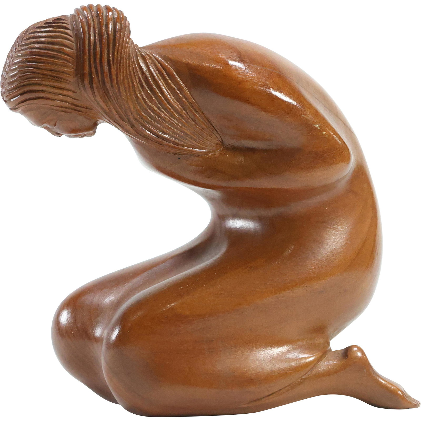 Carved and Polished Teak Wood Kneeling Woman Figure Statue Sculpture: Carved and Polished Teak Wood Kneeling Woman Figure Statue Sculpture. size: 6 x 6.25