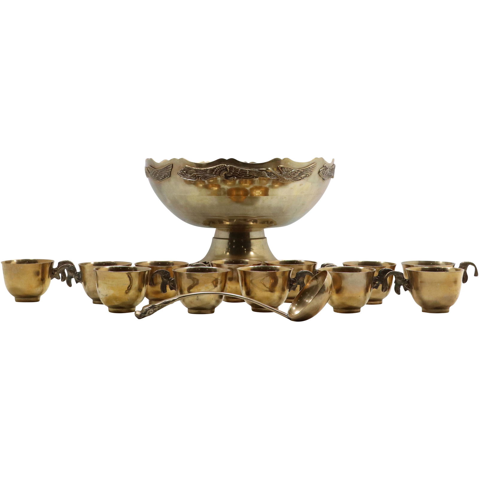 14 Pc Vintage Brass Punch Bowl Set Complete with Punch Bowl, 12 Cups and Ladle (1 of 20)
