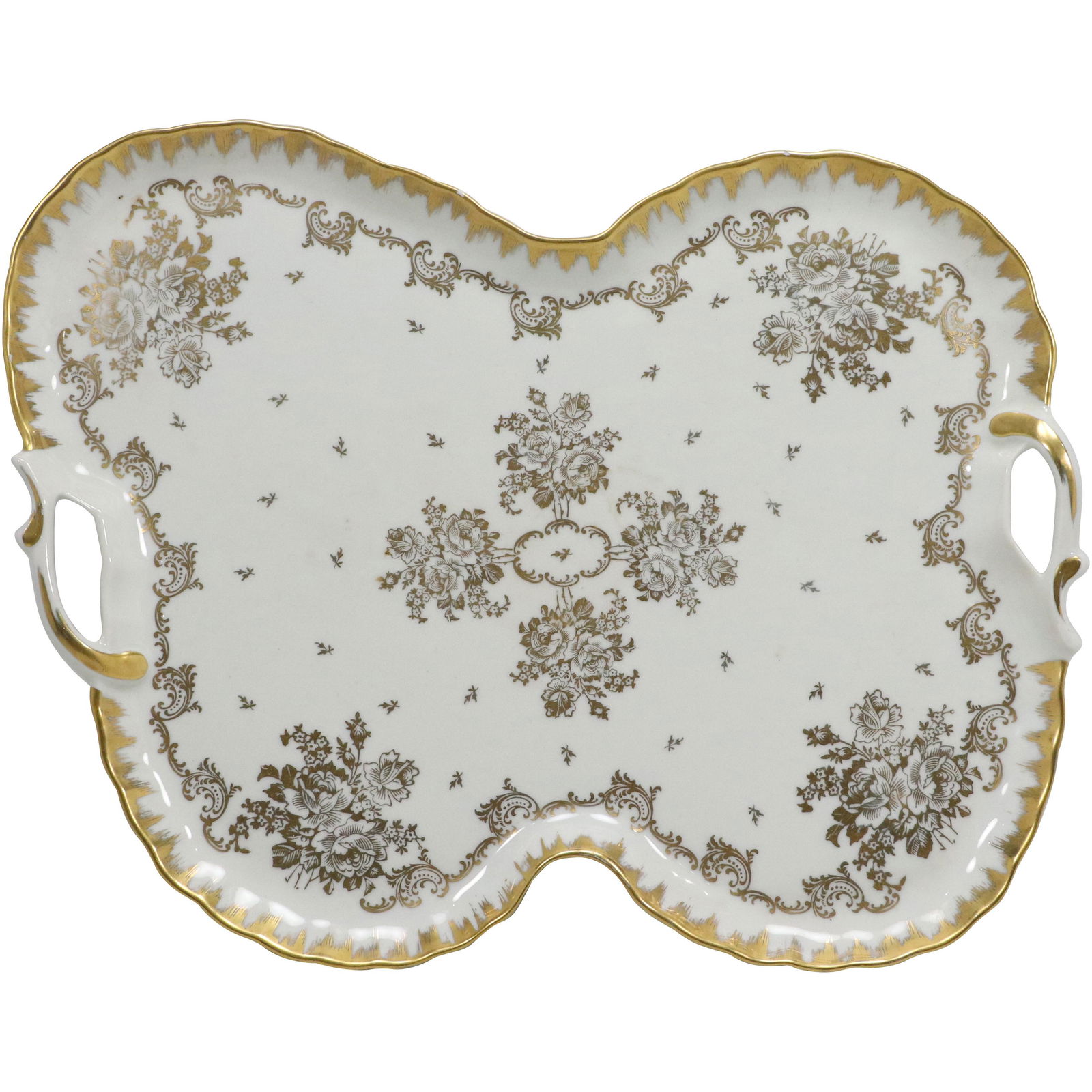 Hand Painted Pate De Limoges France White Porcelain Shaped Handled Tray Gold Accents (1 of 13)