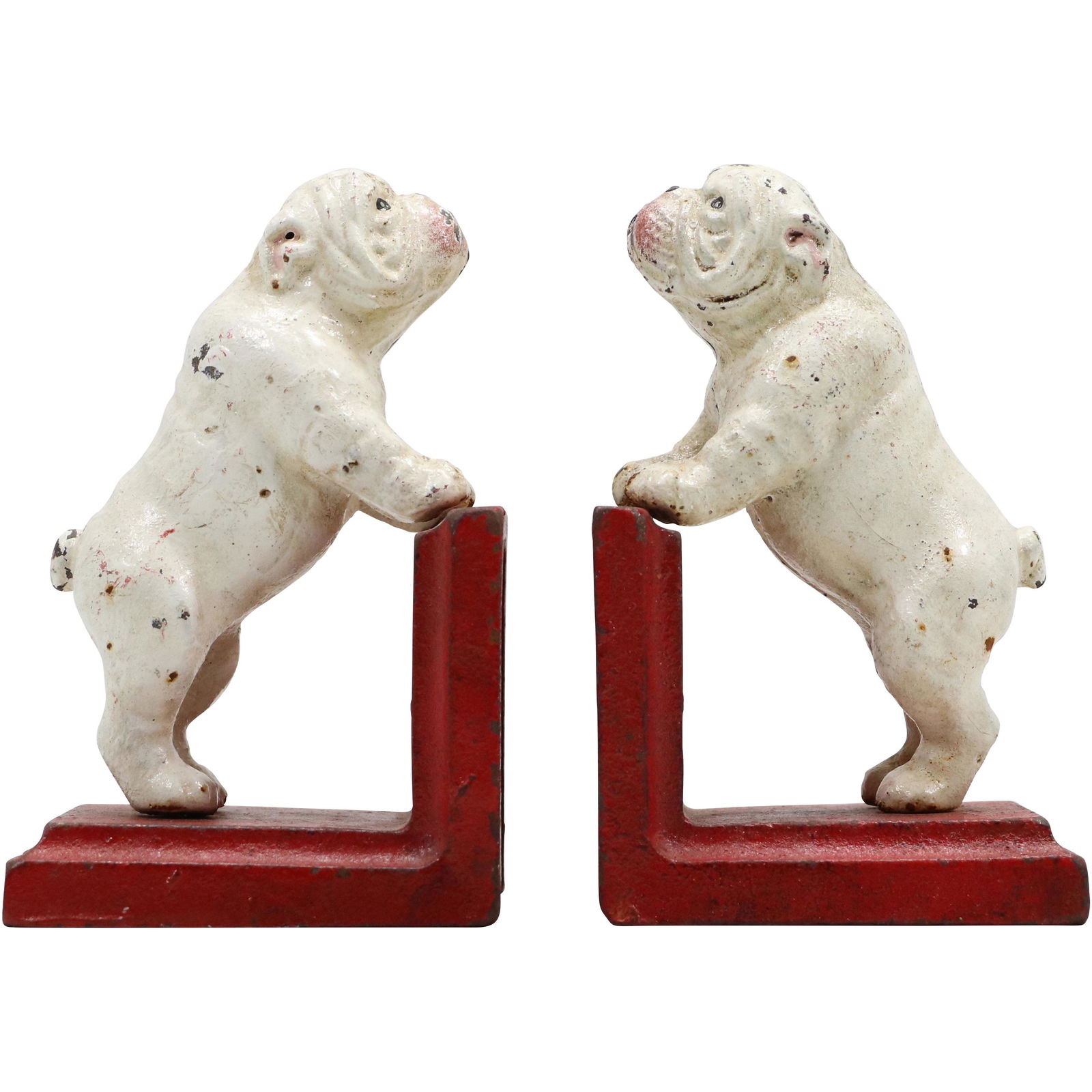Cast Iron White Pug Dog Figurative Bookends Red Bases (1 of 8)