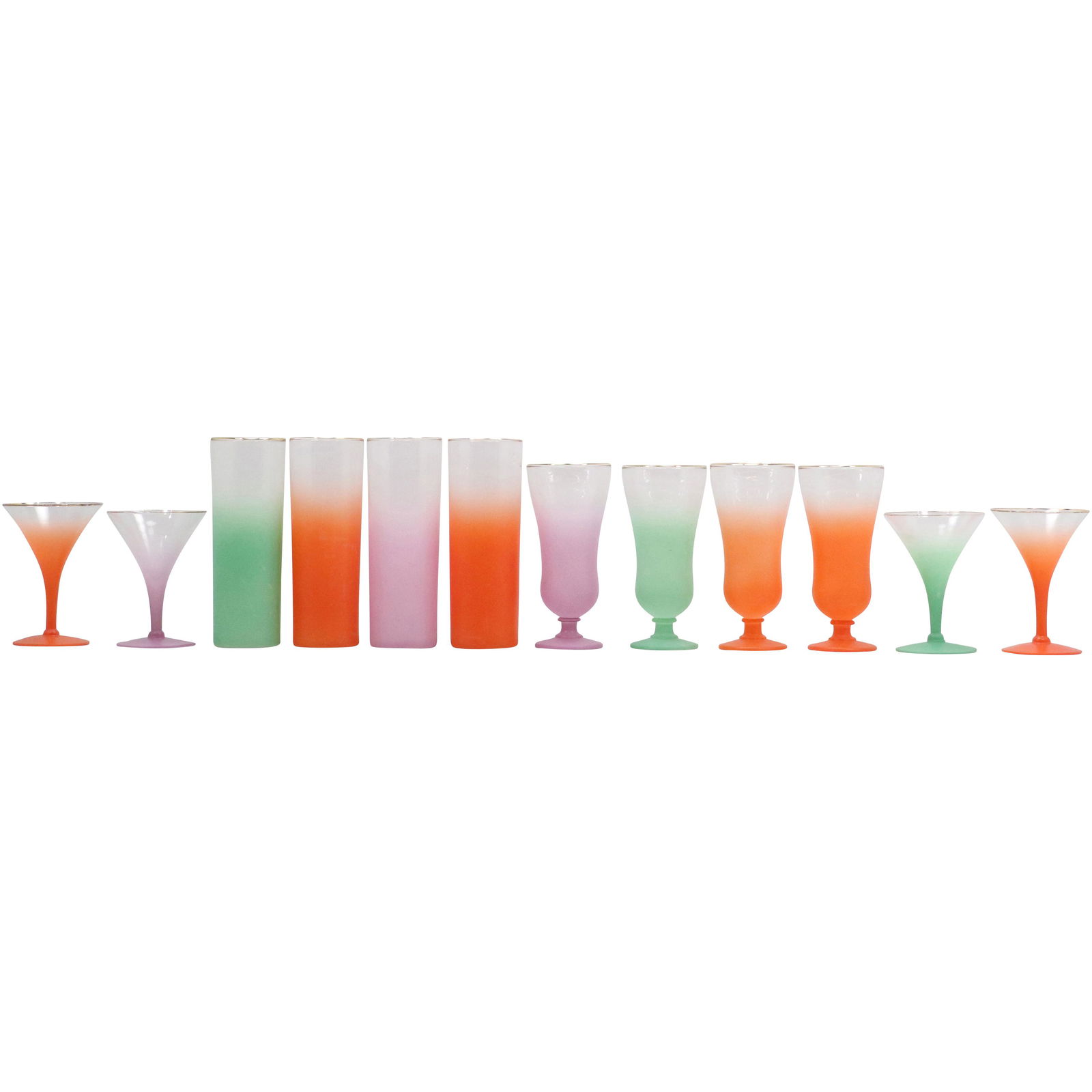 [12] Twelve Mid-Century Modern Multi Colors Assorted Cocktail Glasses (1 of 12)