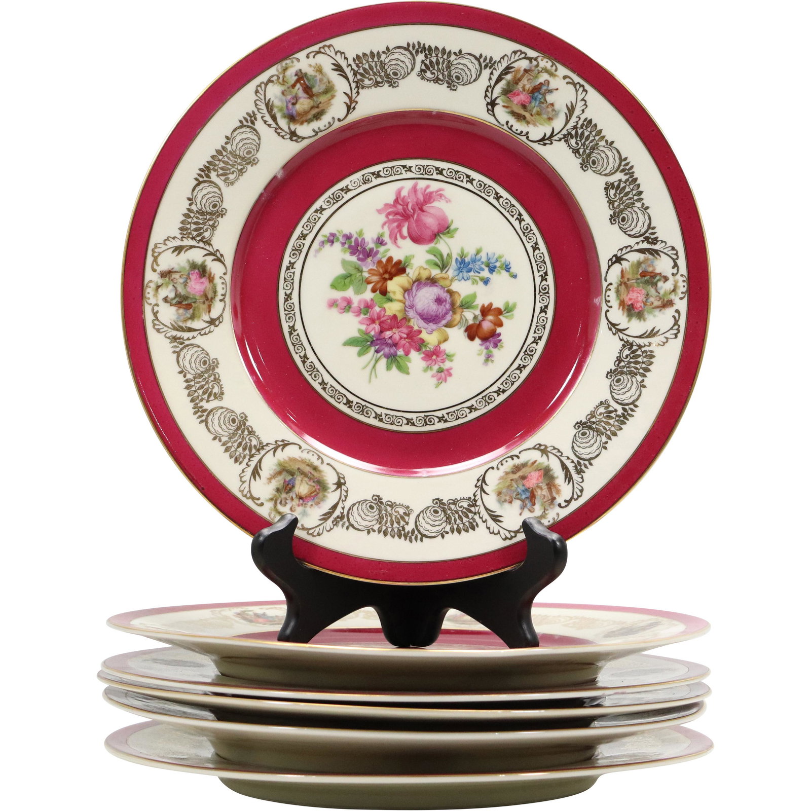 [6] SIX Fine Porcelain Dinner Plates F B S Czechoslovakia Hand Painted Flowers: [6] SIX Fine Porcelain Dinner Plates F B S Czechoslovakia Hand Painted Flowers. size: 1h 11w