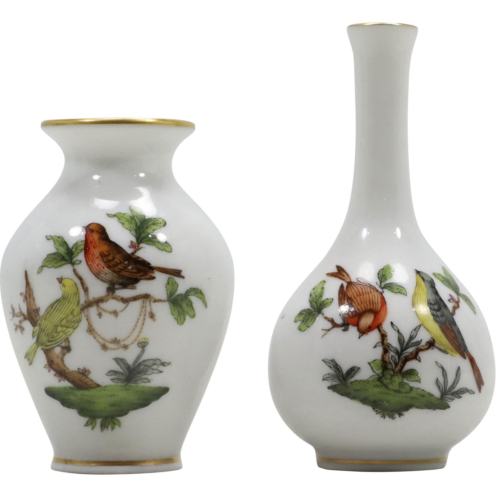 [2] Herend Hundary Fine Porcelain Cabinet Vases Birds on Branches (1 of 10)