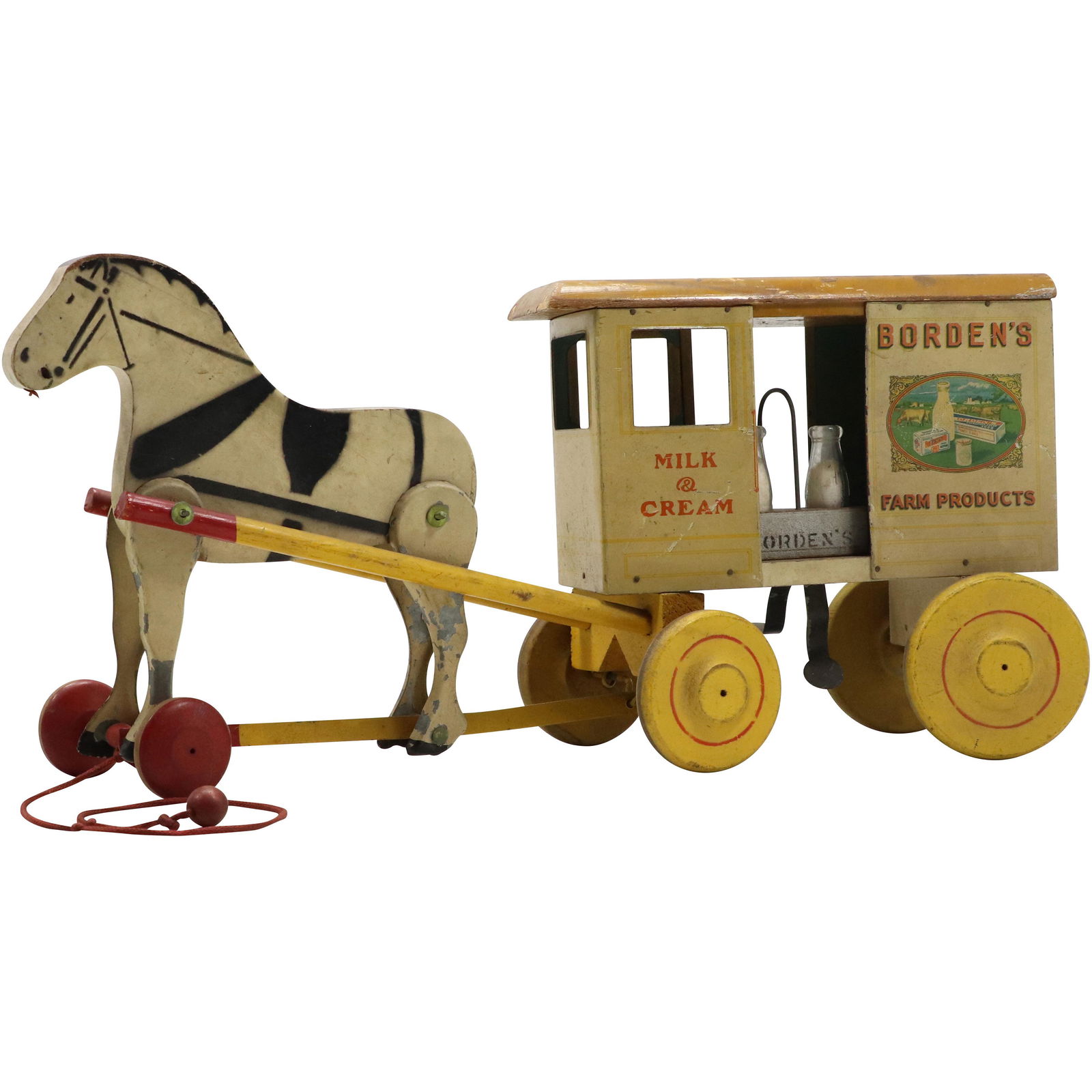 Advertising Wood Toy Horse Drawn Wagon Borden's Farm Products Milk & Cream (1 of 13)