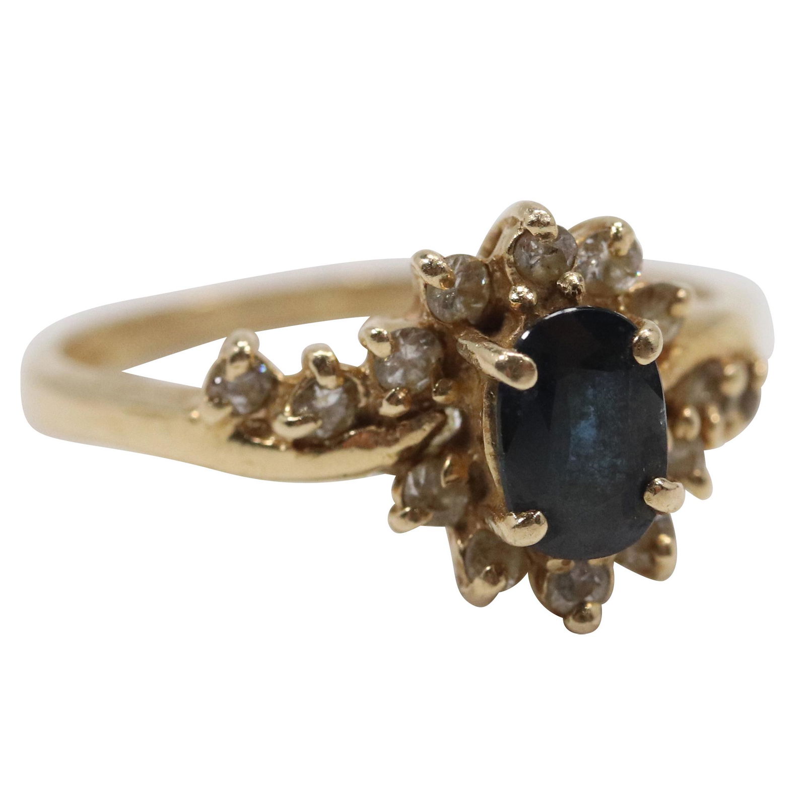 14K Gold Sapphire and Diamonds Ring Size 7.25 , 2 dwt, 3 g., 3/4 in. x 3/8 in. (1 of 5)