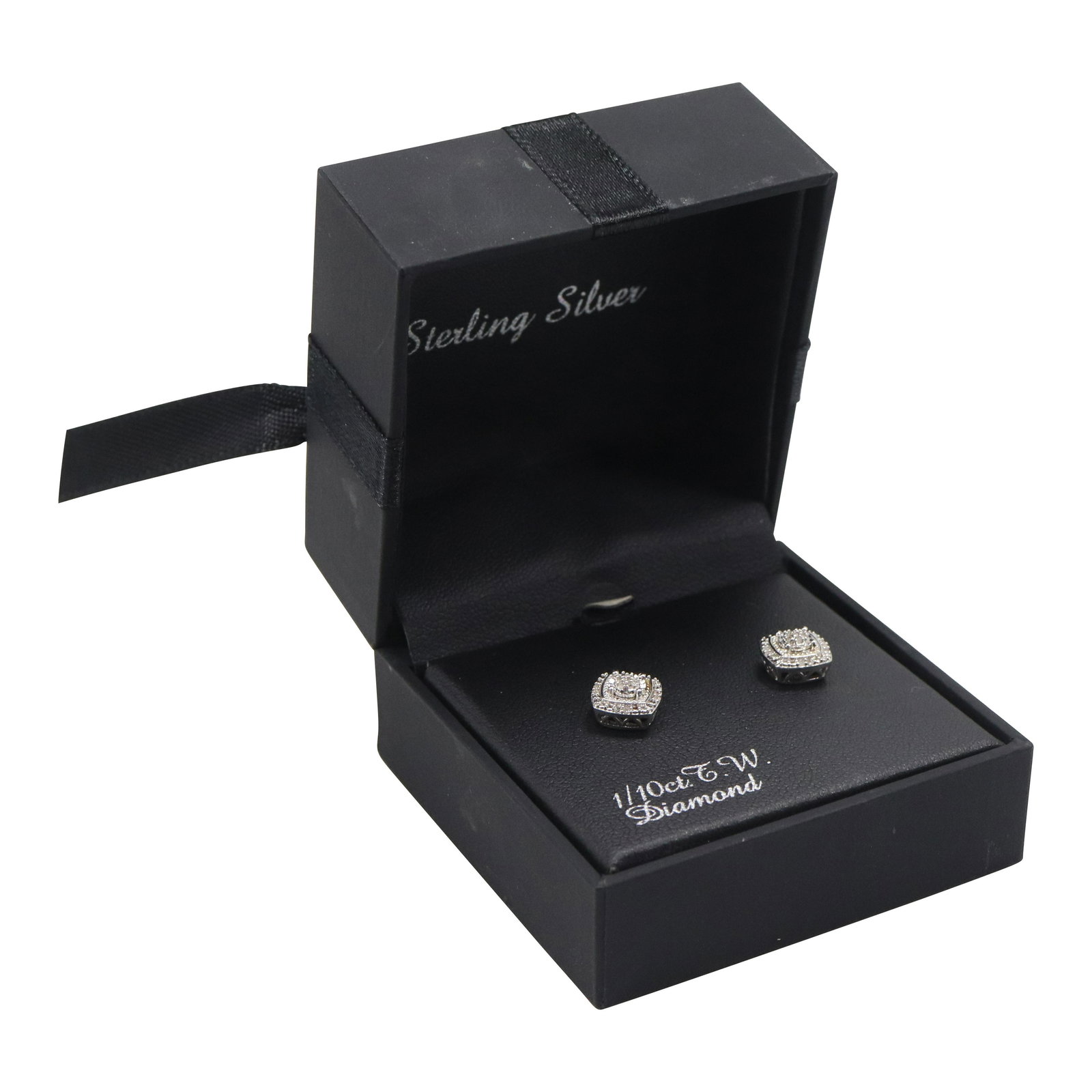 1/10 Carat DIAMOND EARRINGS .925 Sterling Silver, New in Box, 3/8 in. diameter (1 of 6)